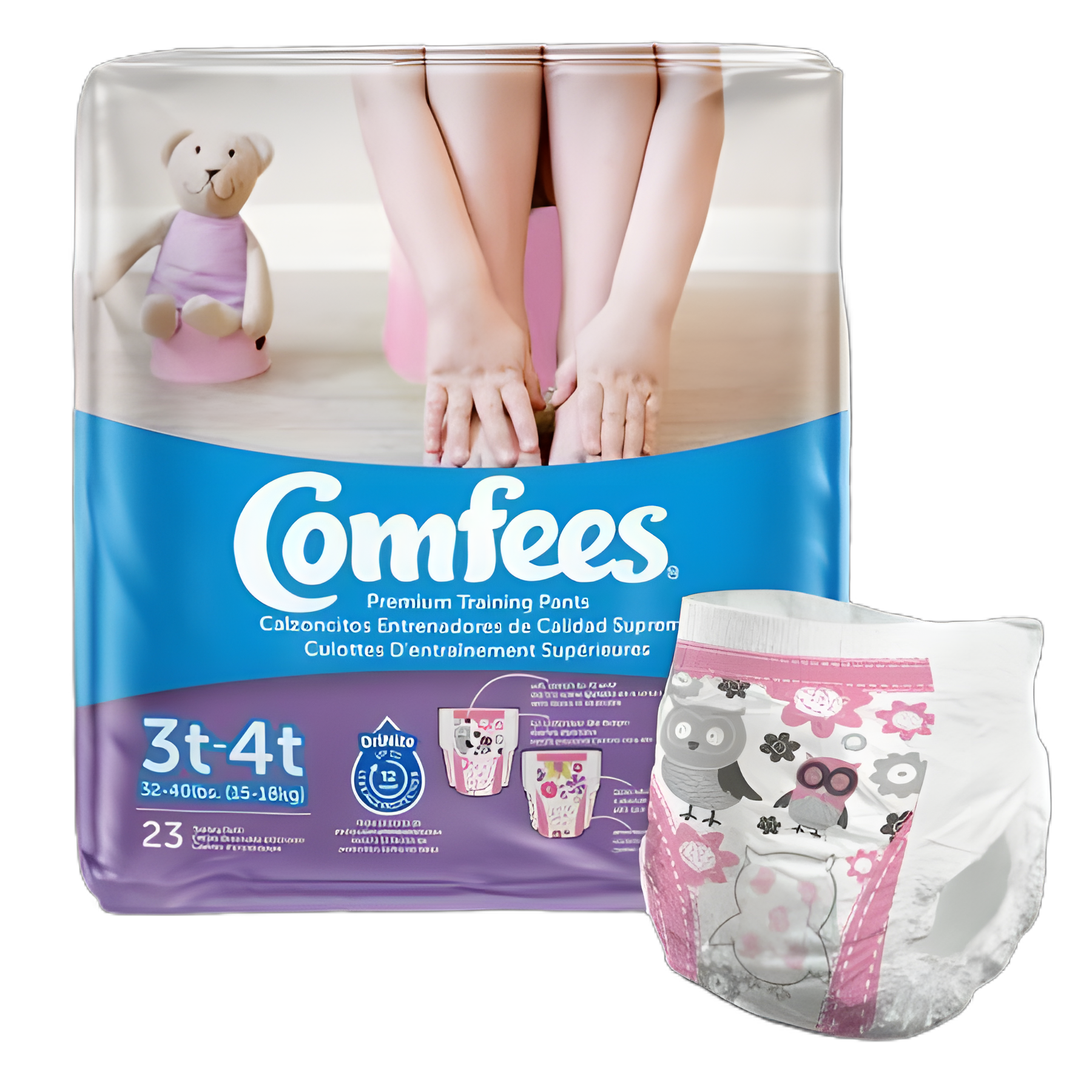 Female Toddler Training Pants Comfees® Pull On with Tear Away Seams Size 3T to 4T Disposable Moderate Absorbency - CMF-G3