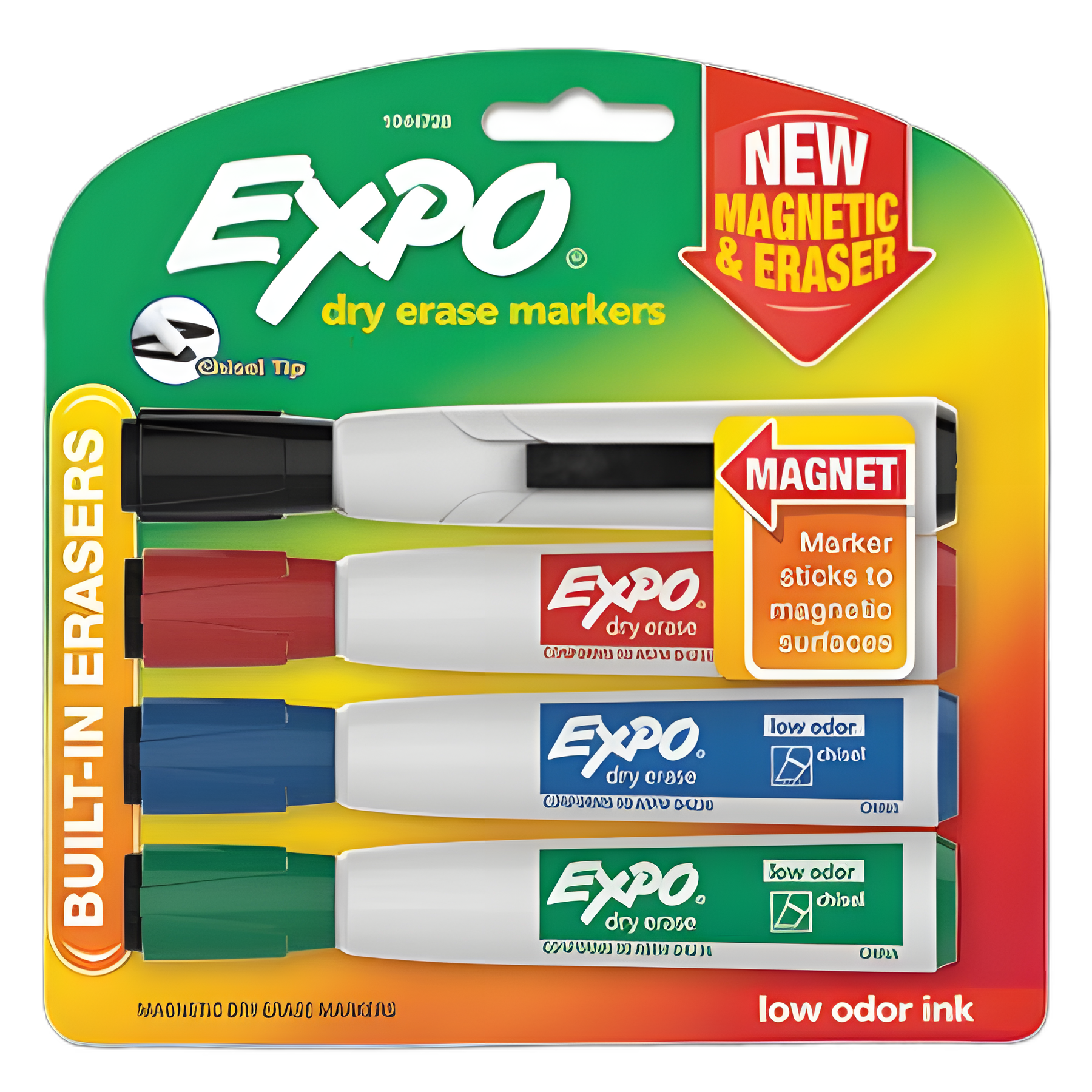 Magnetic Dry Erase Markers with Eraser, Broad Chisel Tip, Assorted Colors, 4/Pack - EXPO®