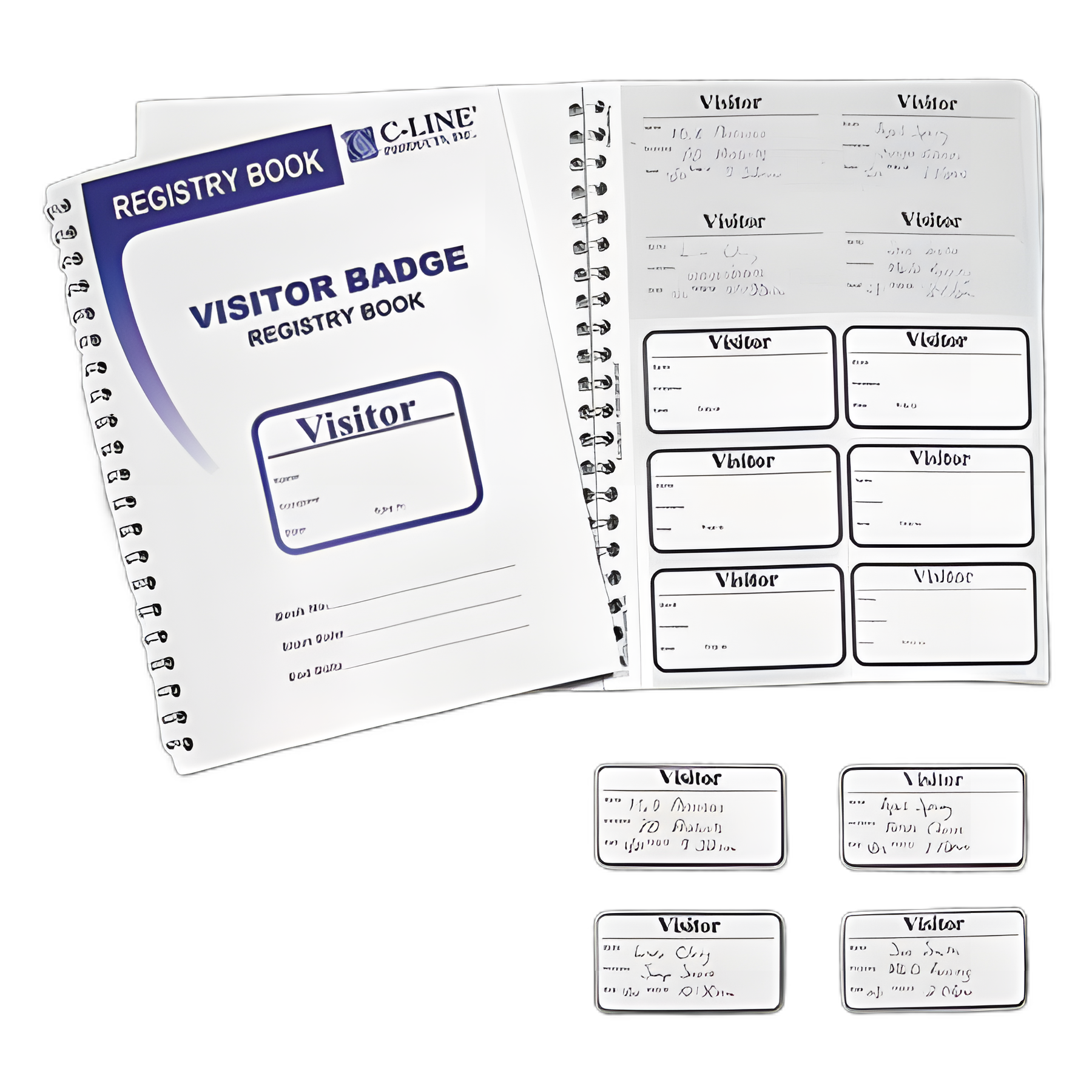 C-Line Visitor Badges with Registry Log for Medical Facilities, 3 5/8 x 1 7/8, White, 150/Box