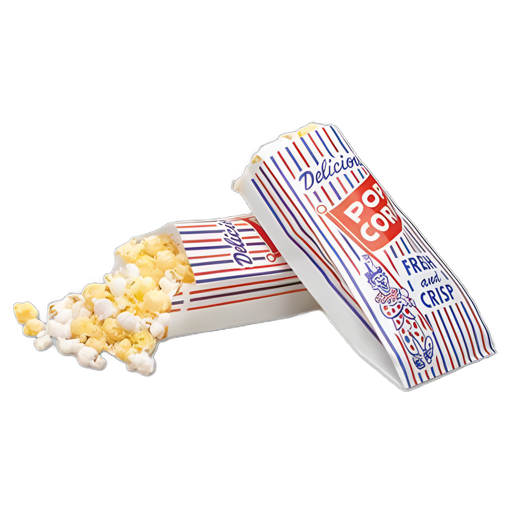 Pinch-Bottom Paper Popcorn Bag, 4 x 1.5 x 8, Blue/Red/White, Paper, 1,000/Carton