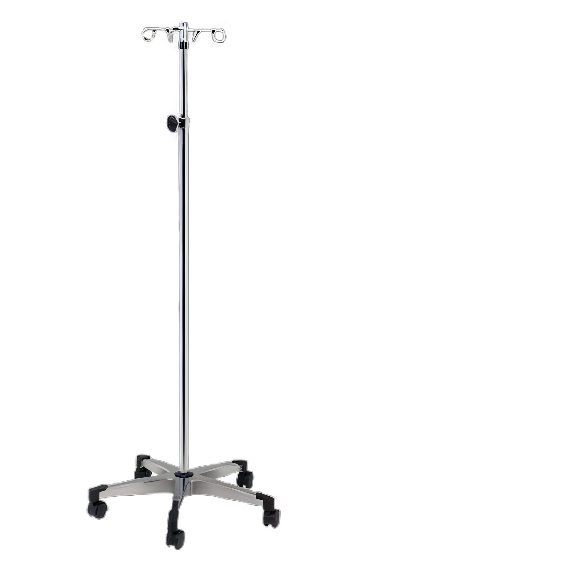 IV Pole Ram Horn Hooks 4-Hook 4-Legs, Cast Aluminum Base, Dual Wheel Casters, 23 Inch Base Diameter