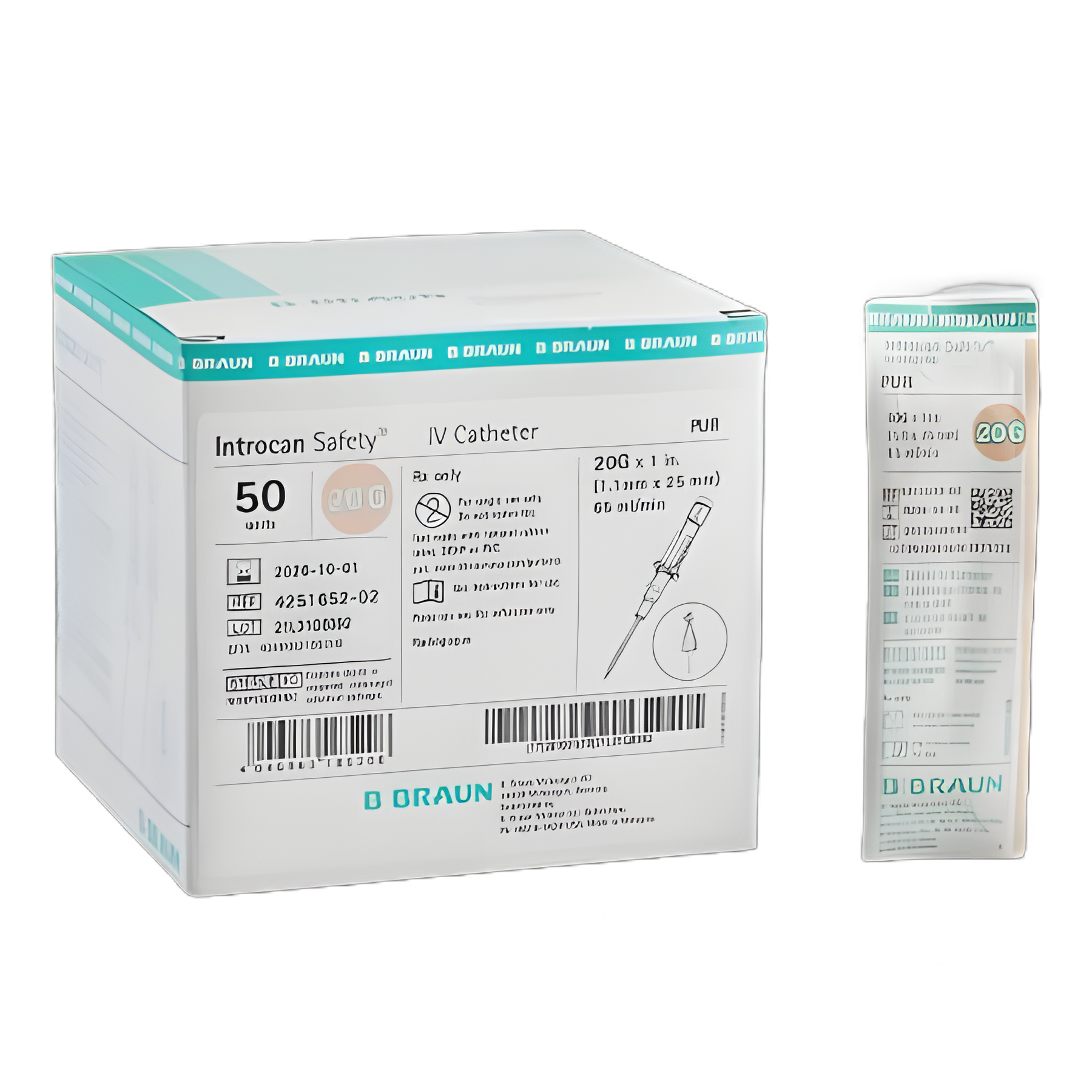 Peripheral IV Catheter Introcan Safety® 20 Gauge 1 Inch Sliding Safety Needle - 4251652-02