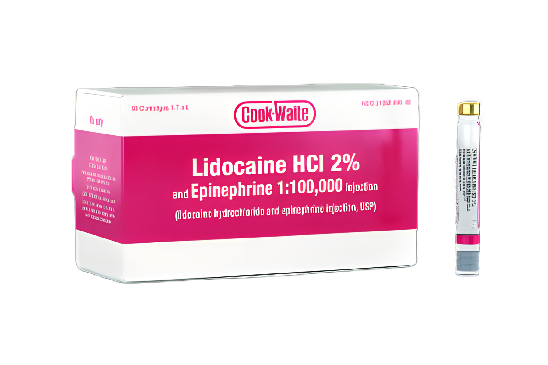 Lidocaine HCl with Epinephrine 2% 1:100,000 Injection for Dental Use - 1.7 mL Cartridges, Box of 50