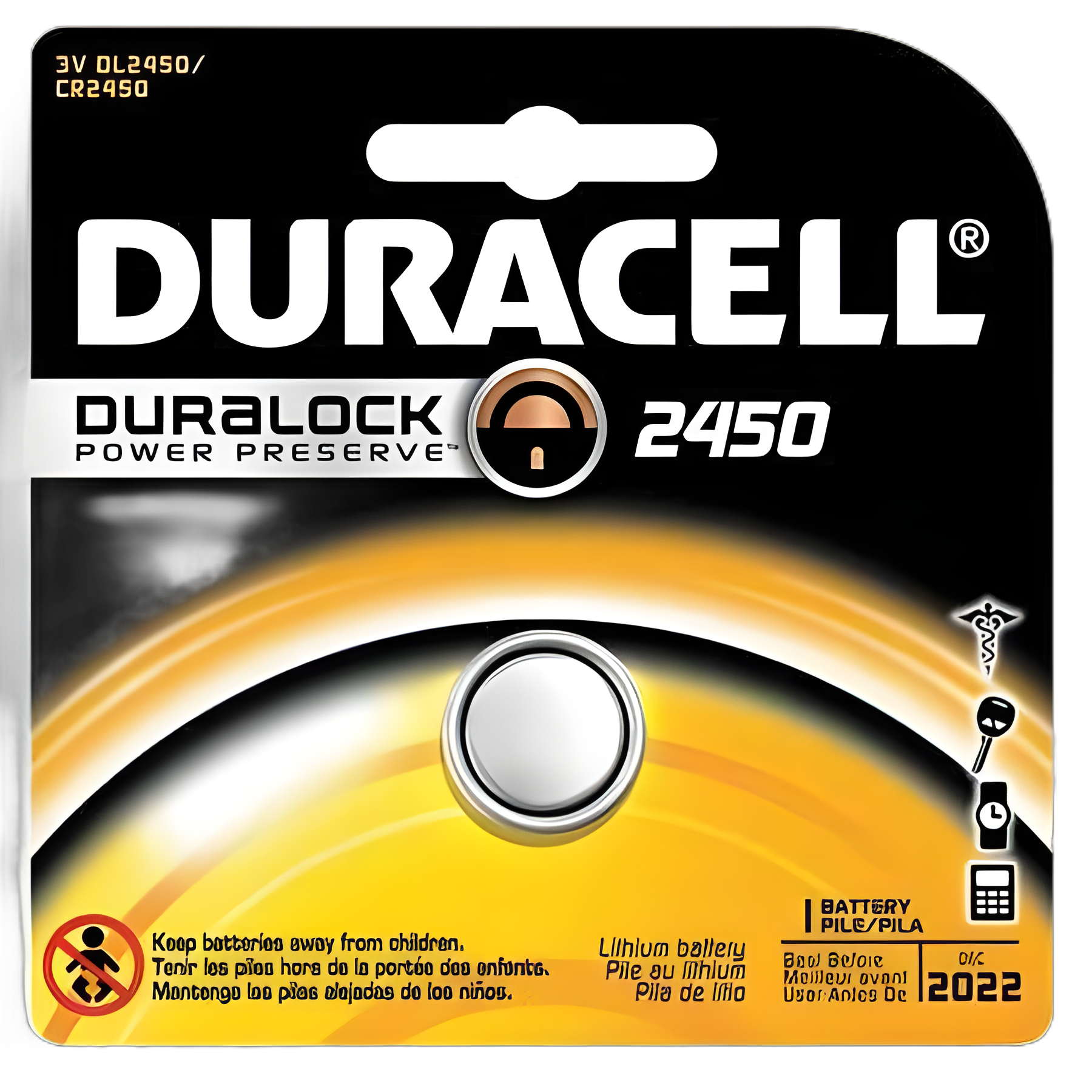 Duracell CR2450 Coin Cell 3V Lithium Battery for Medical Devices & Electronics