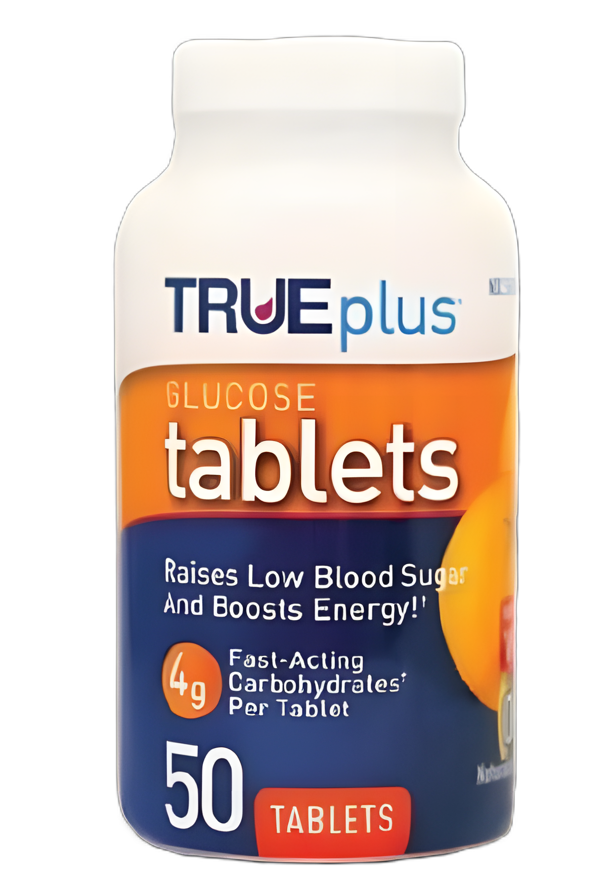 TRUEplus™ 4g Orange Flavor Chewable Glucose Tablets - 50 Count