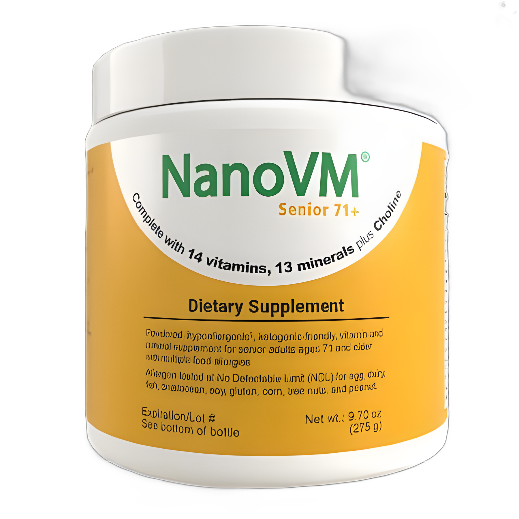NanoVM® Senior 71+ Unflavored Powder - Hypoallergenic Vitamin & Mineral Supplement for Adults 71+