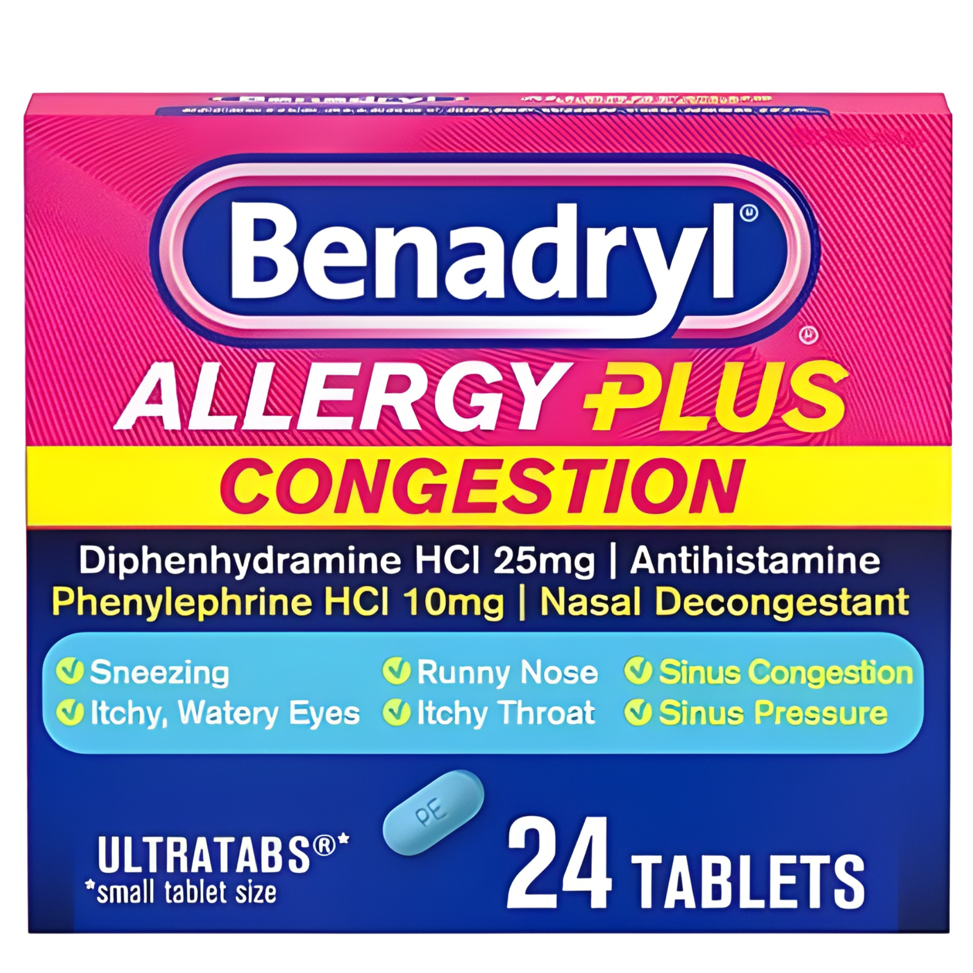 Sinus Relief Benadryl® Allergy Plus Congestion 10 mg - 25 mg Strength Tablet 24 per Box