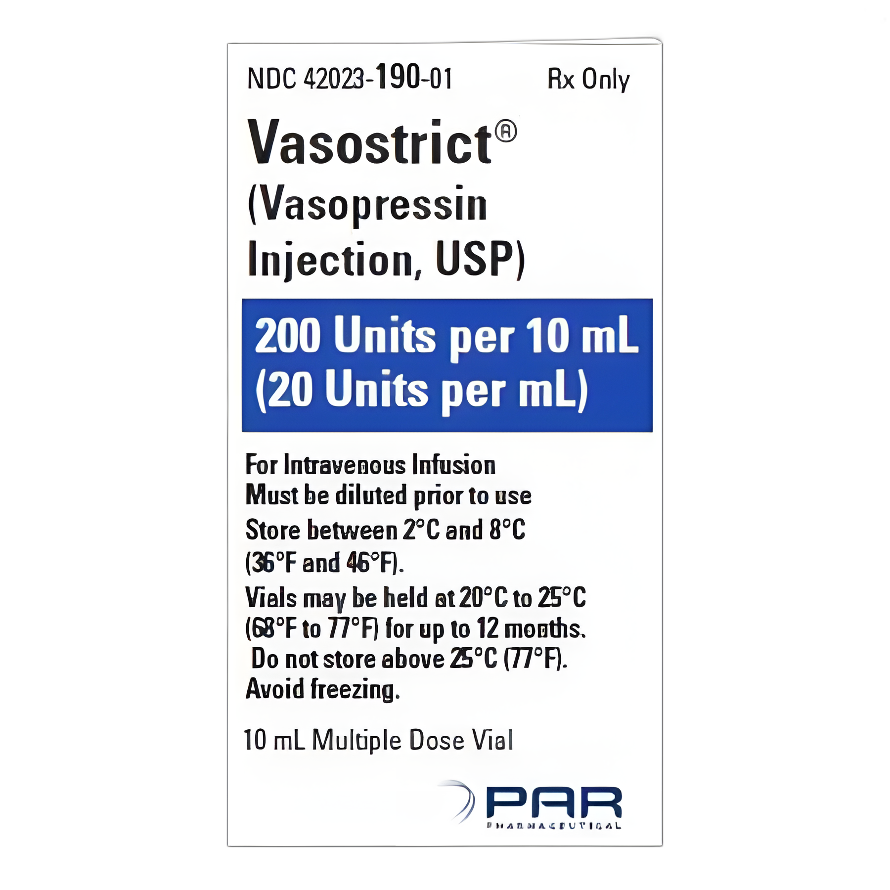 Vasostrict® Vasopressin 20 Unit/mL Injection for Pituitary Support - 10 mL Multi-Dose Vial