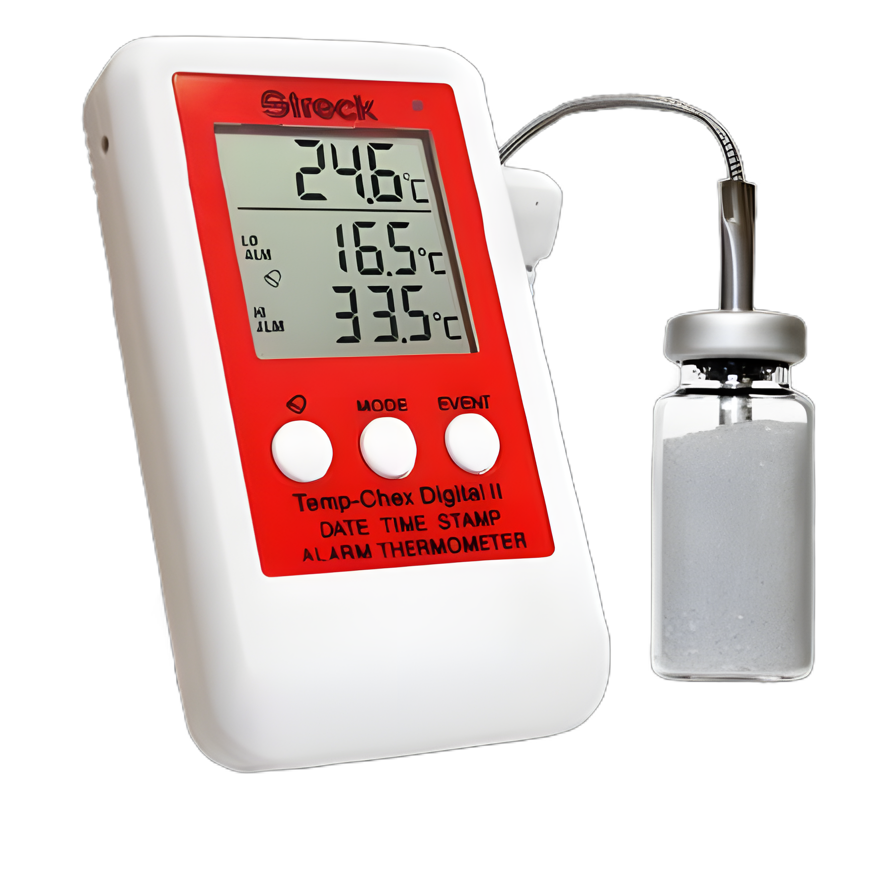 Digital Laboratory Thermometer Temp-Chex® Digital II Celsius -50° to 200°C Bottle Probe Desk / Wall / Door Mount Battery Operated