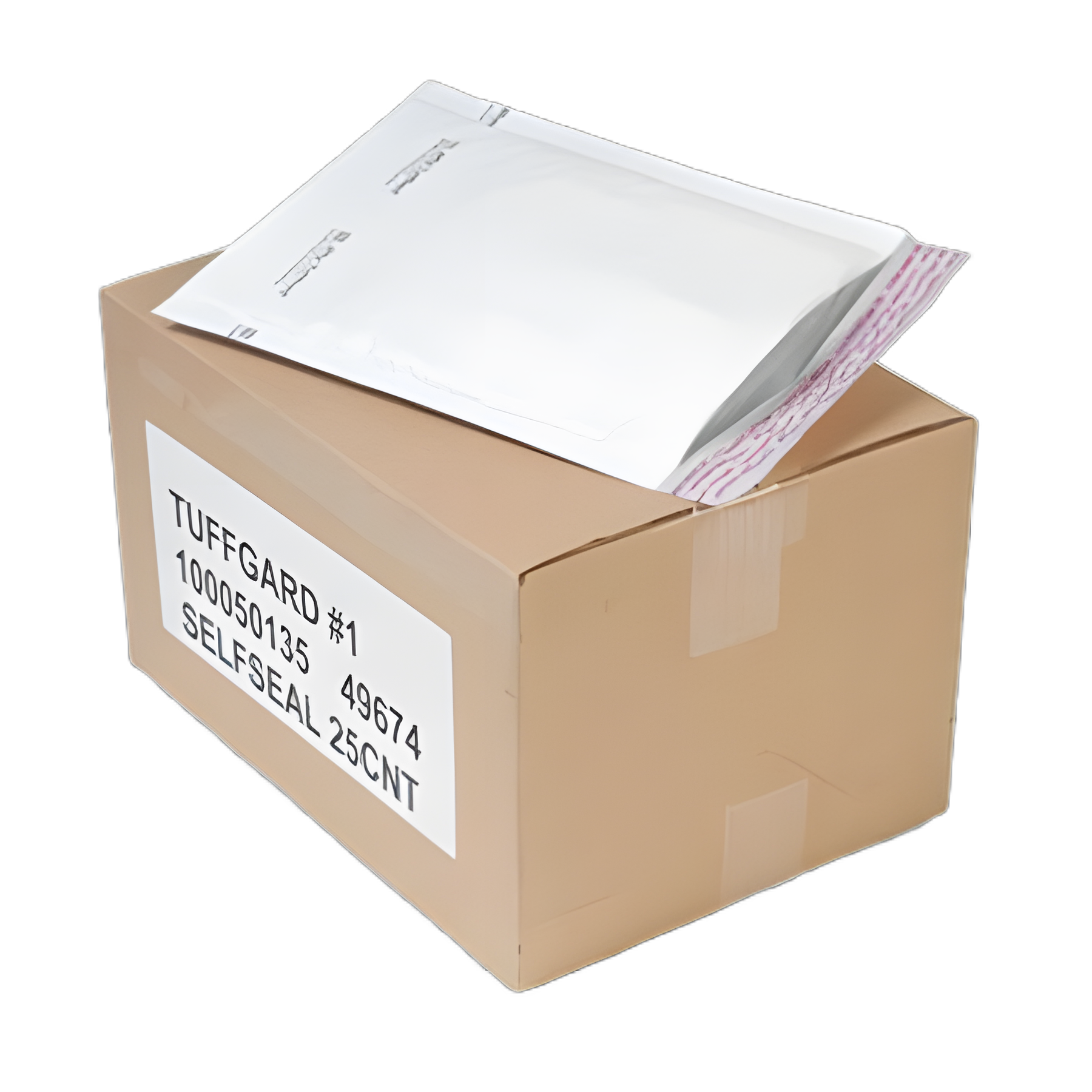 Jiffy TuffGard Self-Seal Cushioned Mailer,#1, Barrier Bubble Air Cell Cushion, Self-Adhesive Closure, 7.25 x 12, White, 25/CT