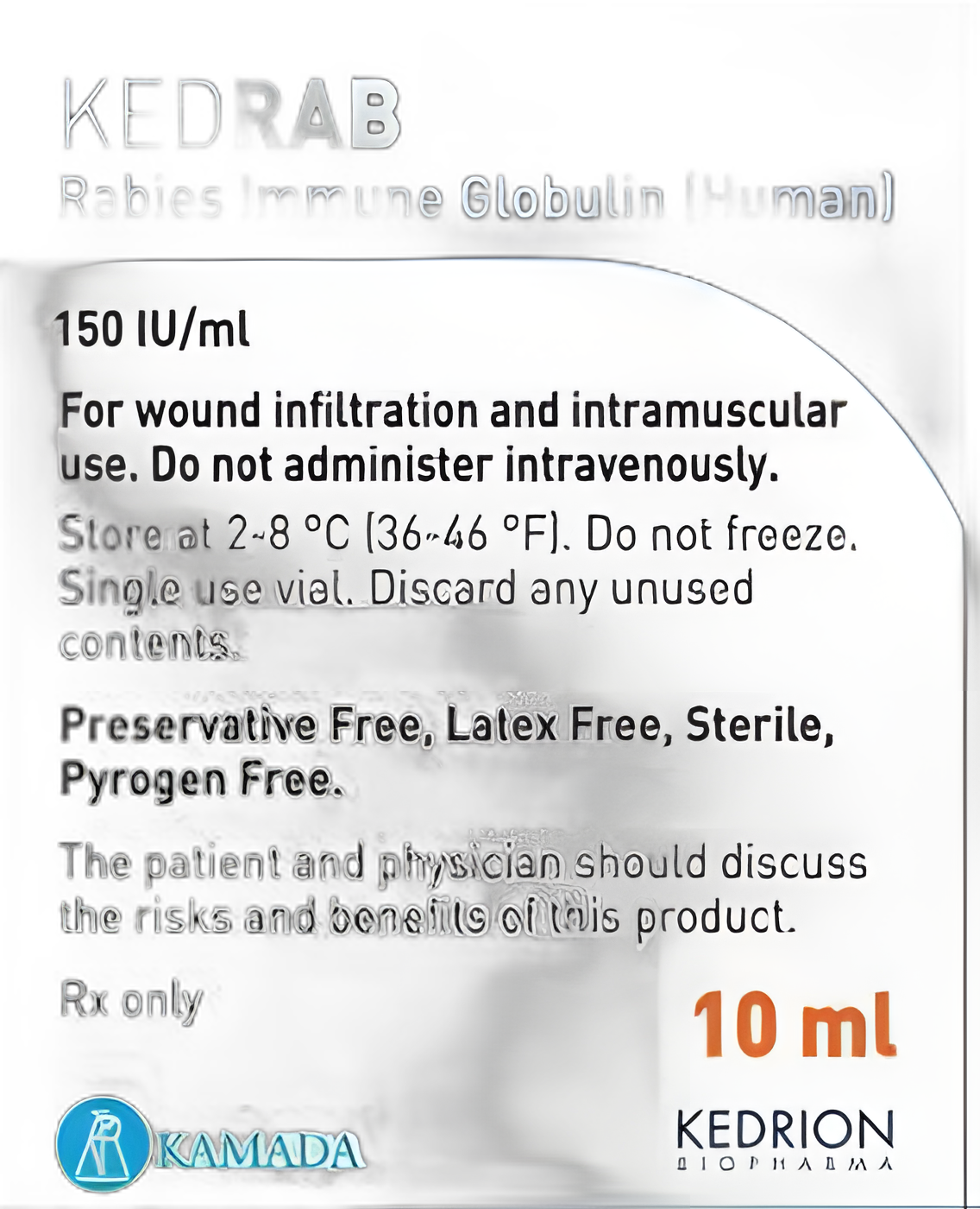 KEDRAB™ Rabies Immune Globulin (Human) 150 IU/mL Injection, Preservative-Free for Rabies PEP