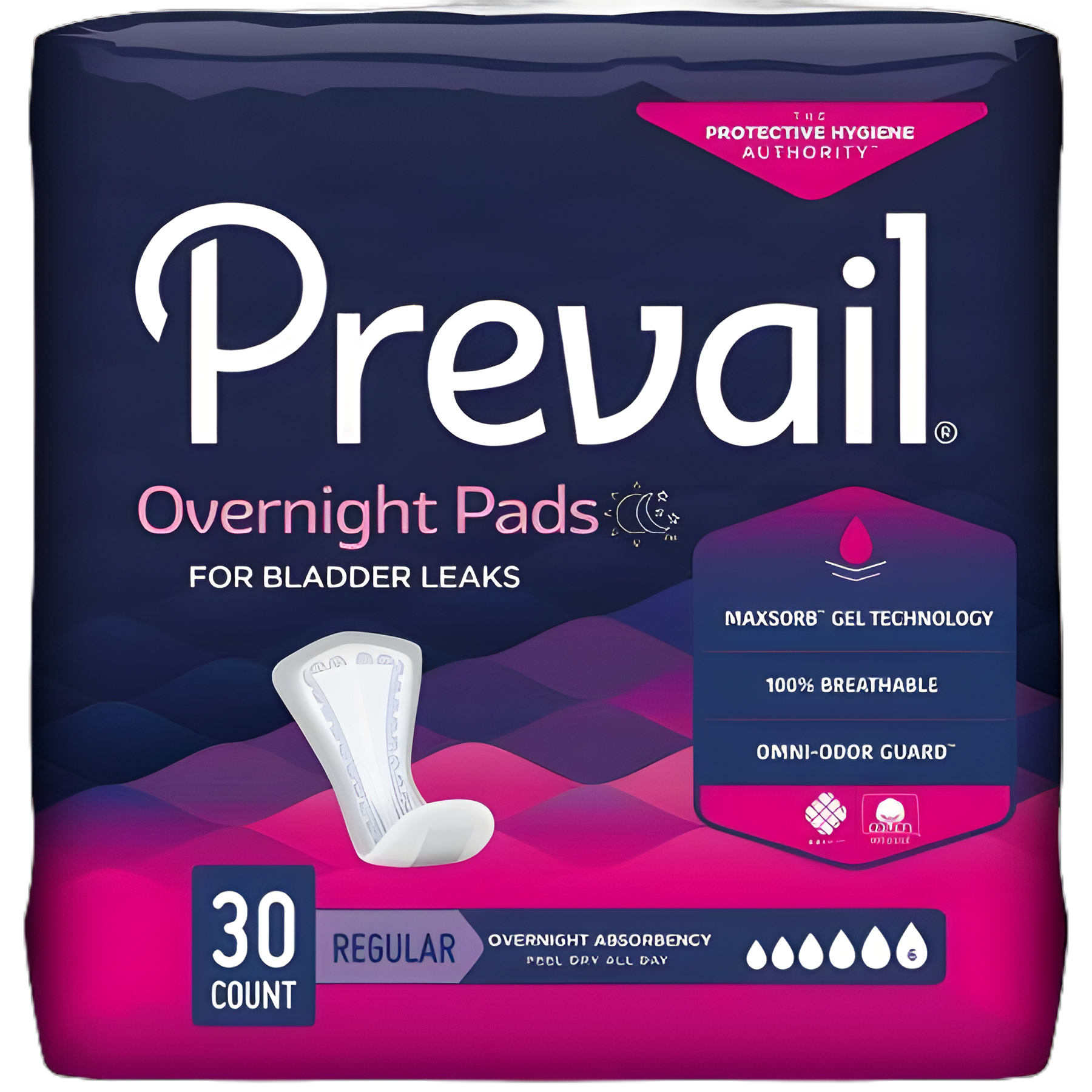 Prevail Daily Pads Overnight Bladder Control Pad, 16 Inch, Heavy Absorbency, Polymer Core