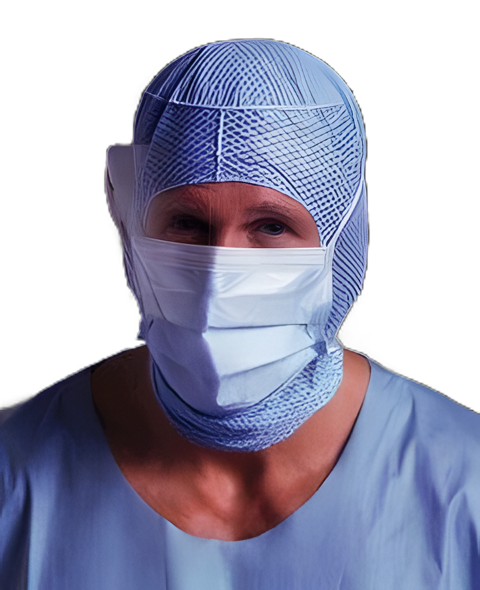 Surgical Mask with Eye Shield Barrier® Extra Protection Anti-fog Shield Pleated Tie Closure One Size Fits Most Blue NonSterile Not Rated Adult