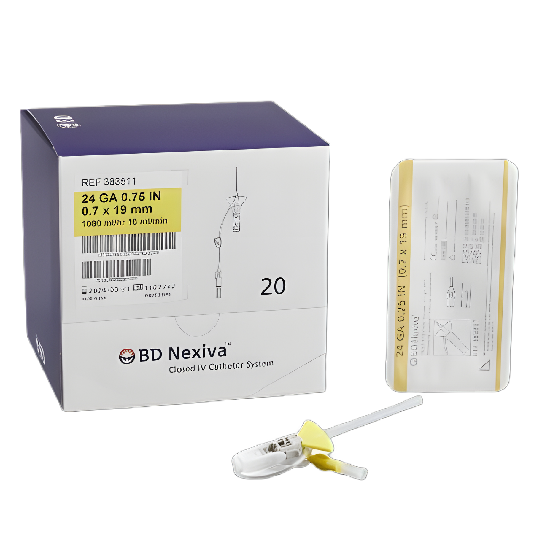 Closed IV Catheter Nexiva™ 24 Gauge 3/4 Inch Sliding Safety Needle - 383511