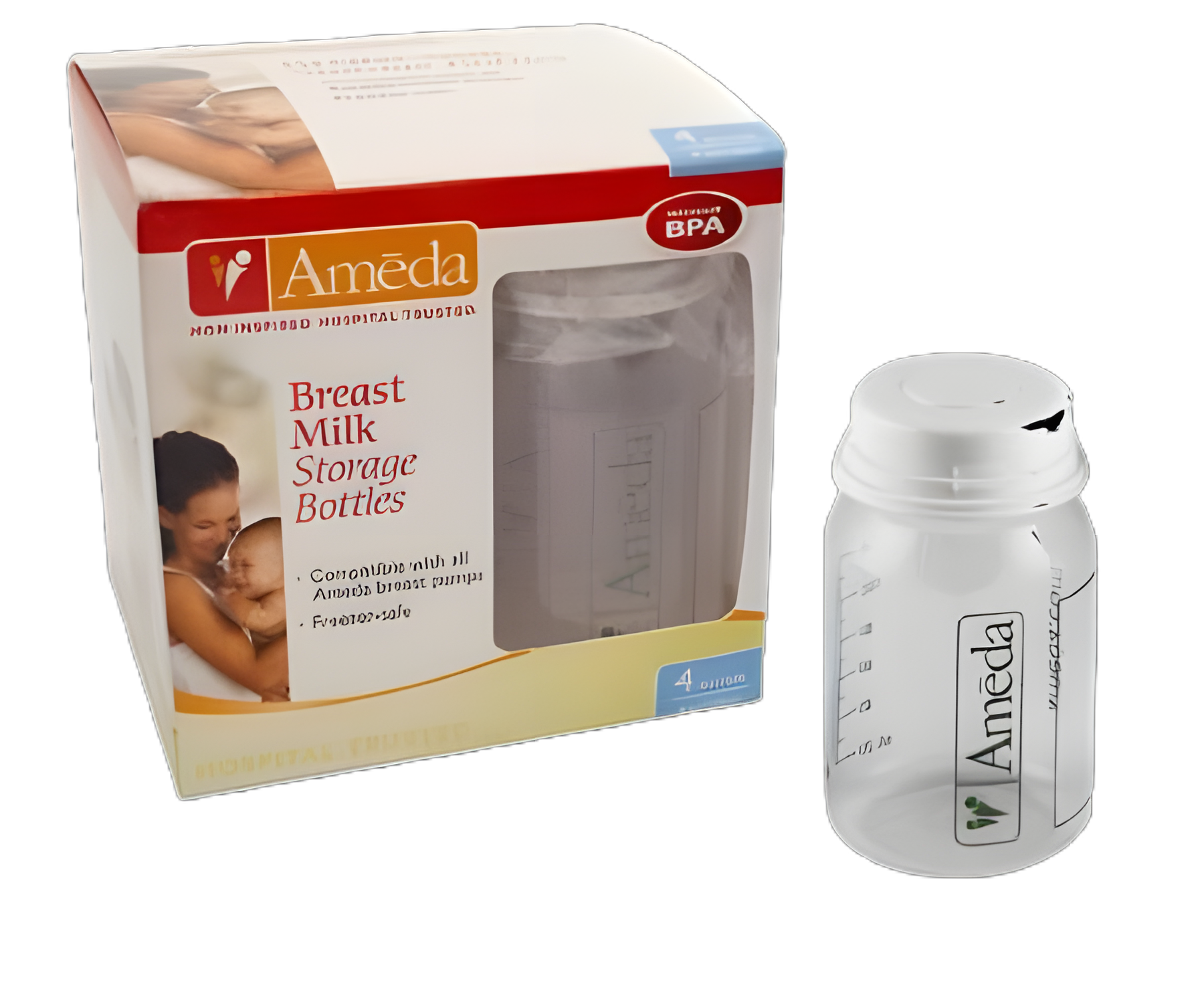Ameda 4 oz Polypropylene Breast Milk Storage Bottle with Lock-Tight Lids