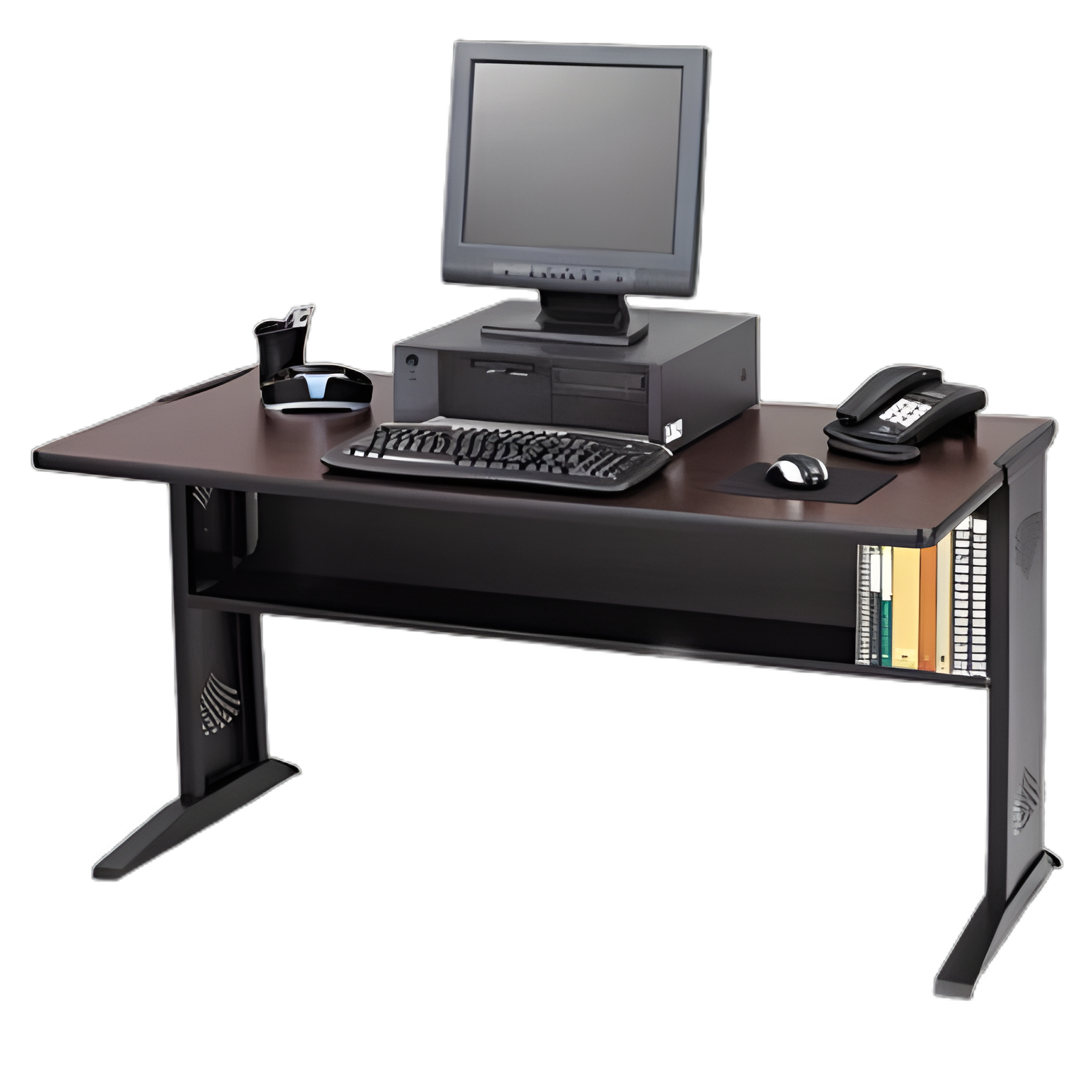 Computer Desk with Reversible Top, 47.5" x 28" x 30", Mahogany/Medium Oak/Black