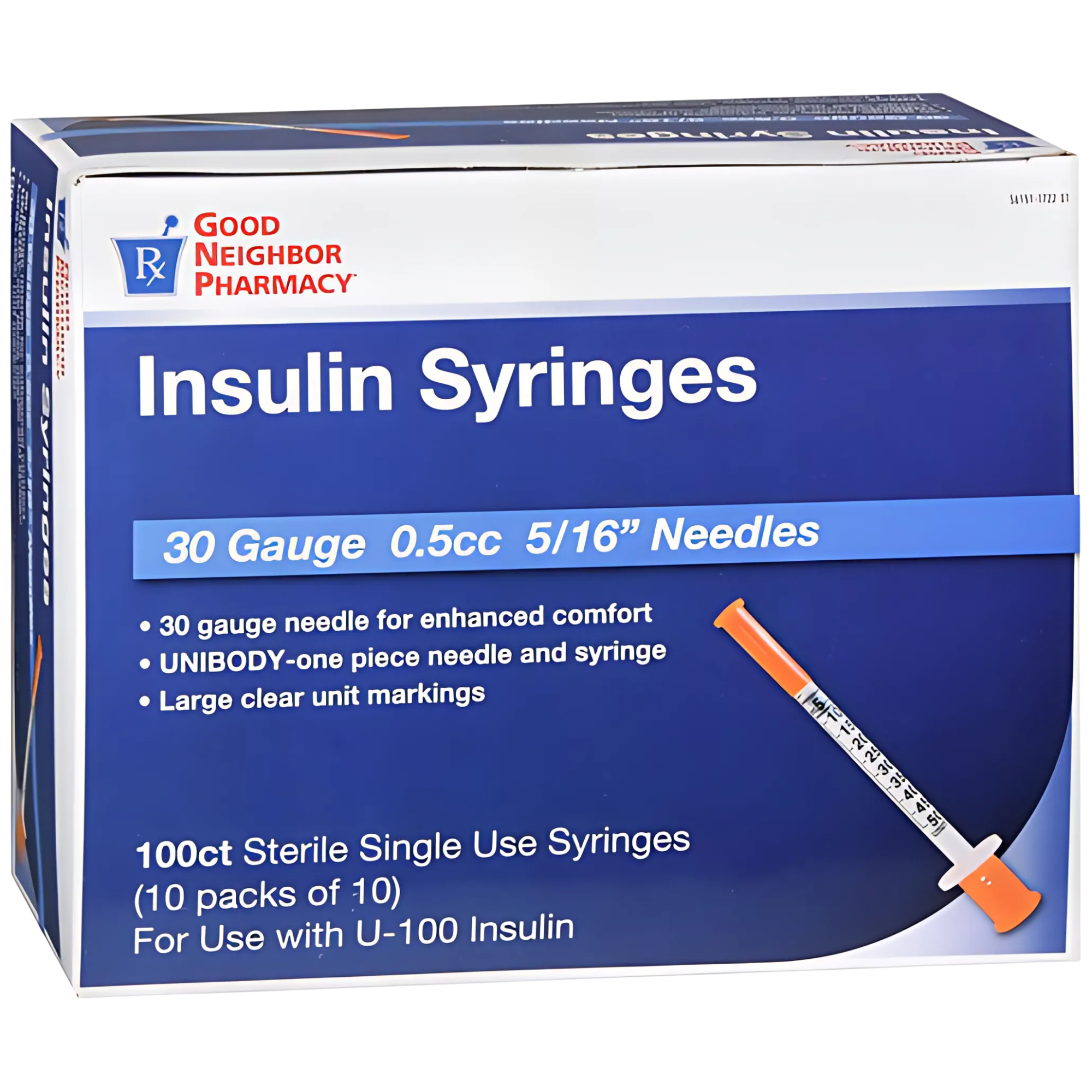 GNP 0.5 mL Insulin Syringe with 5/16 Inch 30G Needle - Sterile