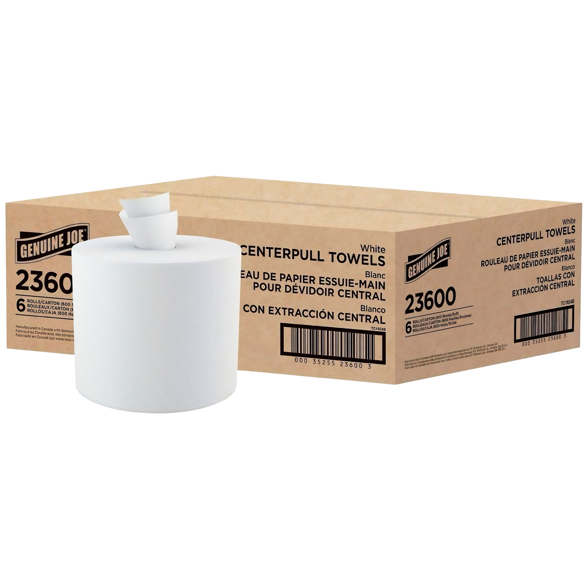 Centerpull Paper Towell Roll, 2 Ply, White, Fiber, 600 Sheets, 8.13" x 7.56", Green Seal Certified, 6 rl/cs