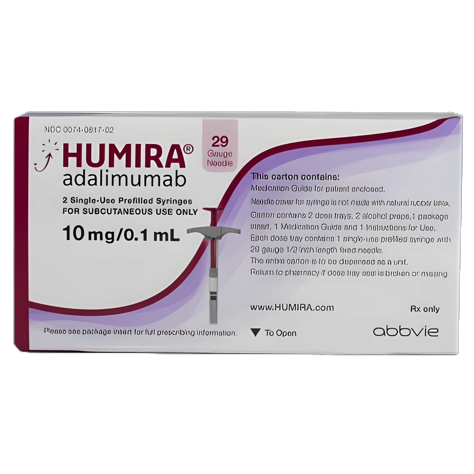 Humira® Adalimumab 10 mg / 0.1 mL Injection Prefilled Syringe 2 Doses