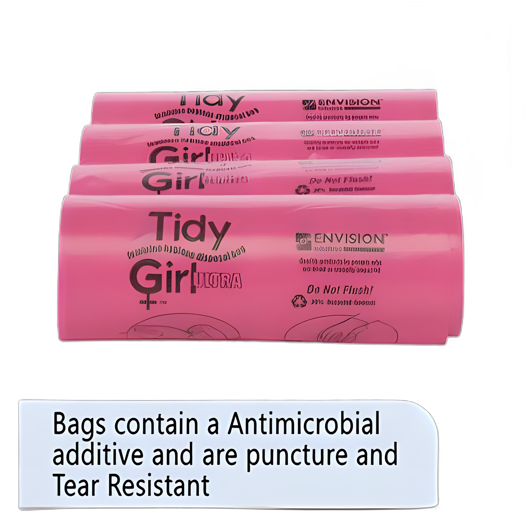 Feminine Hygiene Sanitary Disposal Bags, 4" x 10", Pink/Black, 150 Bags/Roll, 4 Rolls/Carton