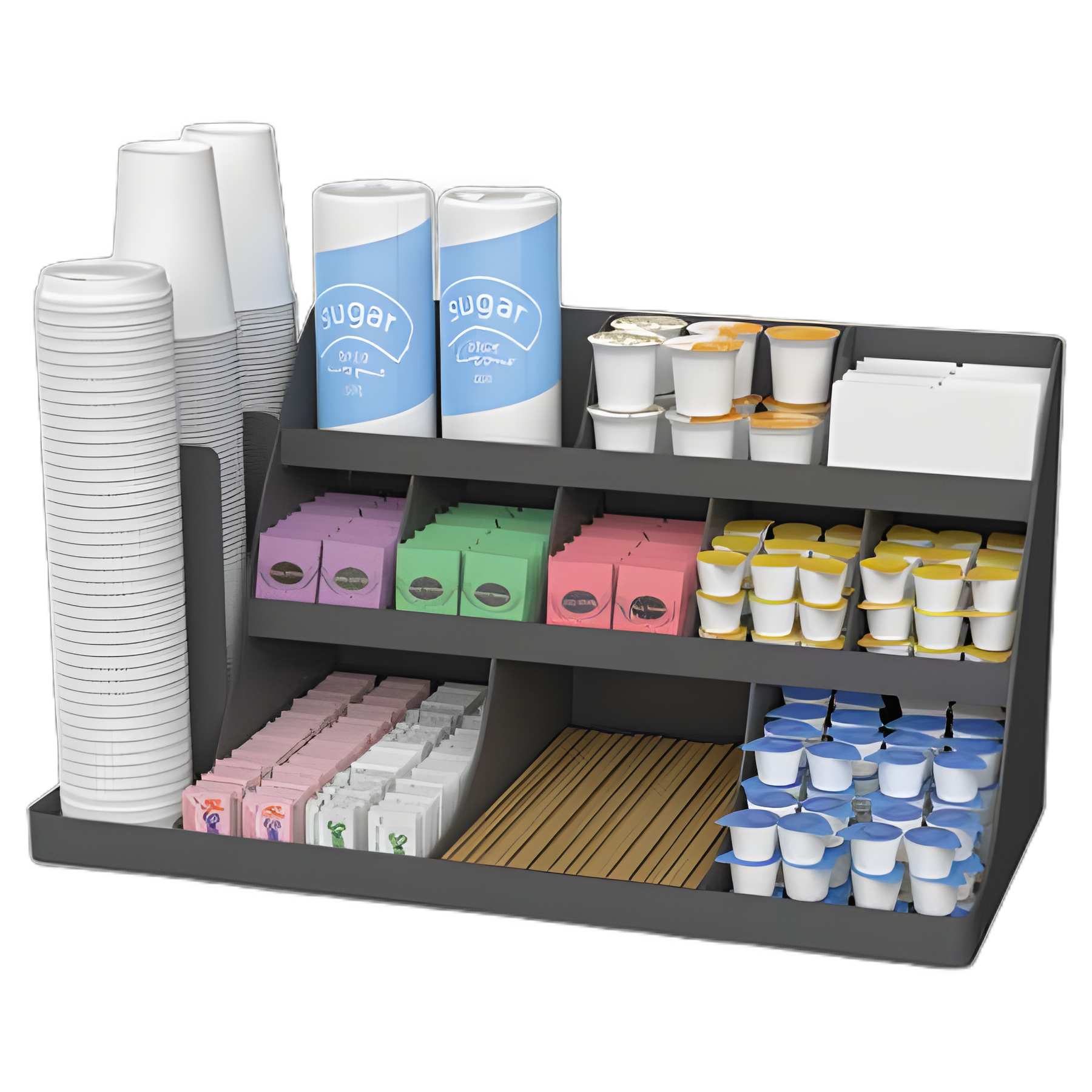 Extra Large Coffee Condiment & Accessory Organizer for Medical Facilities, 14 Compartment, Black