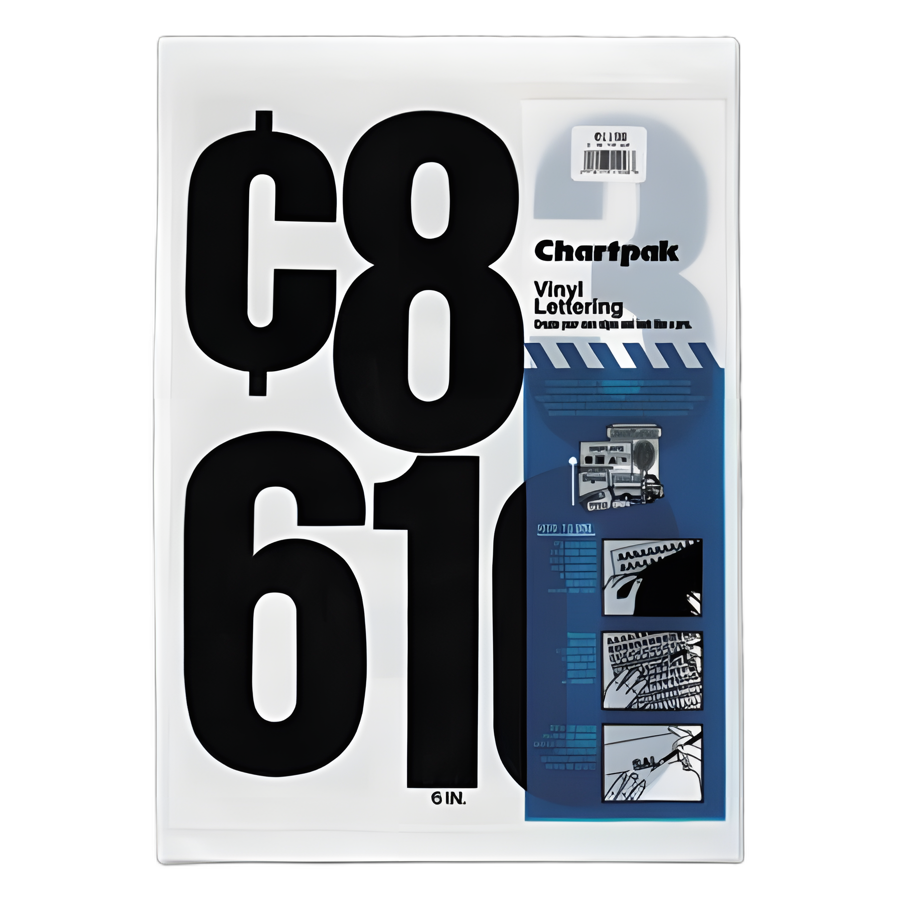 Press-On Vinyl Numbers, Self-Adhesive, Black, 6"h for Medical Equipment Identification, 21/Pack
