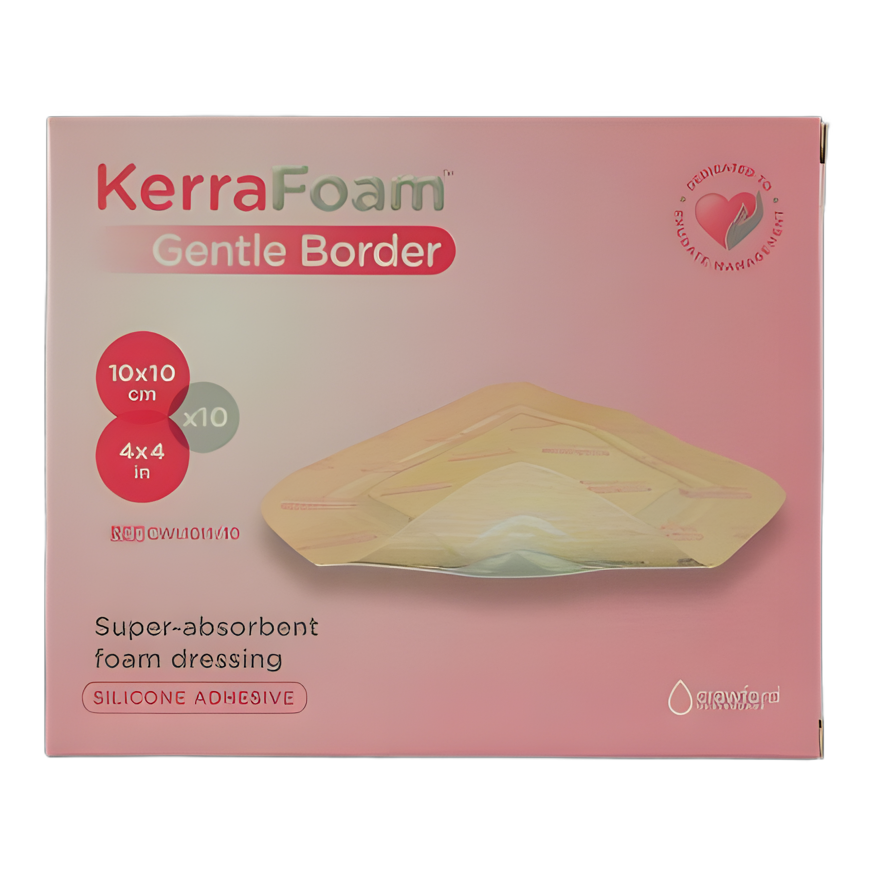 Foam Dressing KerraFoam™ Gentle Border 4 X 4 Inch With Border Film Backing Silicone Adhesive Square Sterile