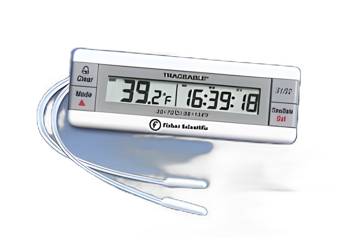 Digital Thermometer with Alarm Fisher Scientific™ Traceable® Fahrenheit / Celsius -58° to +158°F (-50° to +70°C) 2 Bullet Probes Multiple Mounting Options Battery Operated