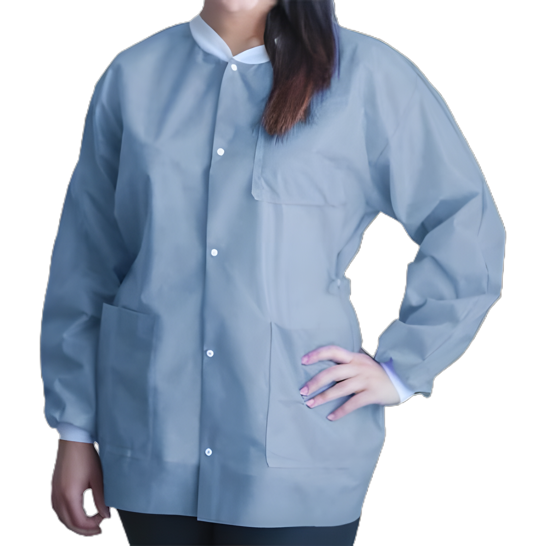 Lab Jacket FitMe™ Ceil Blue Large Hip Length 3-Layer SMS Disposable