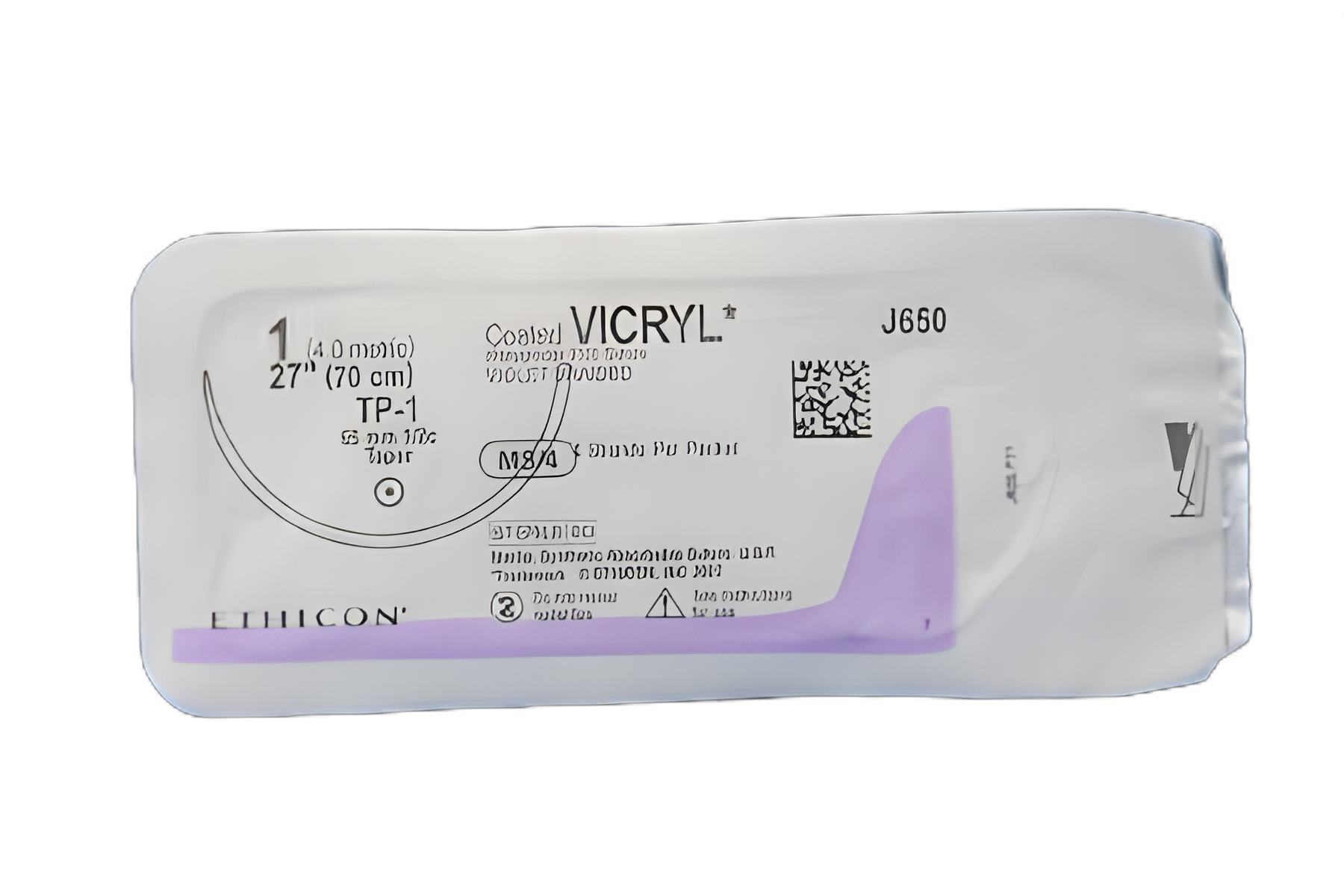 Absorbable Suture with Needle - Coated Vicryl Polyglactin 910, TP-1 1/2 Circle Taper Point, Size 1, Braided