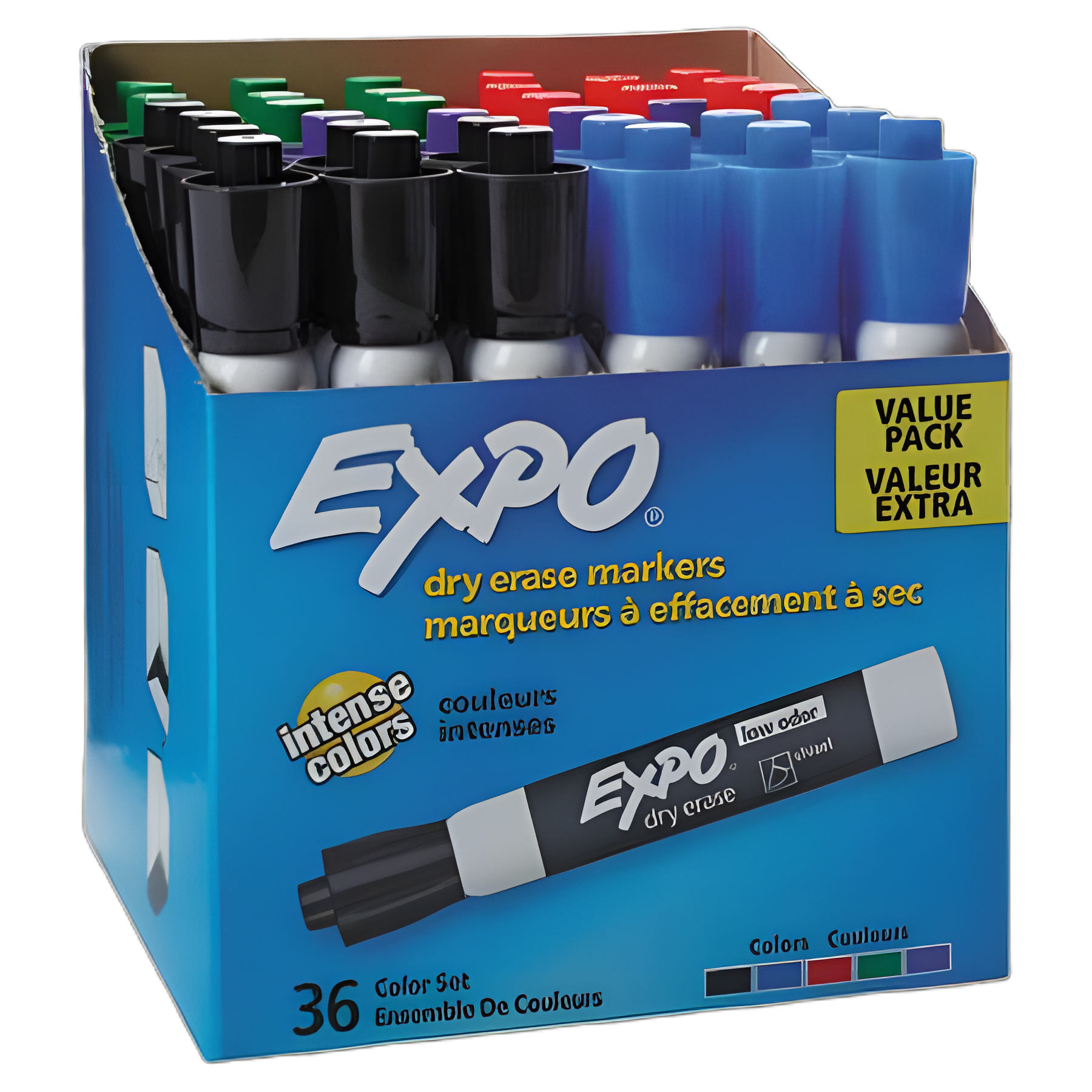 Low-Odor Dry-Erase Marker Value Pack, Broad Chisel Tip, Assorted Colors, 36/Box