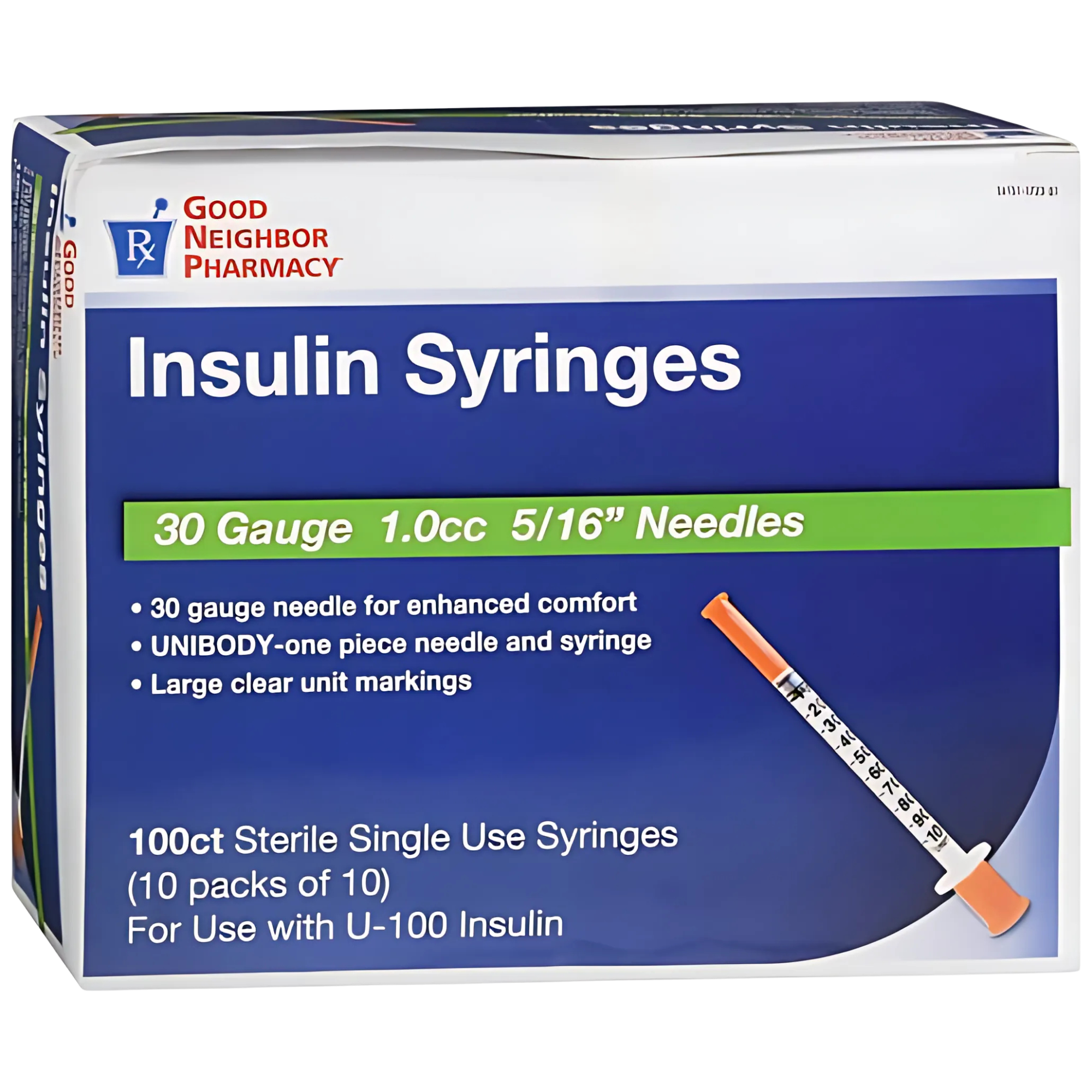 GNP 1 mL Insulin Syringe with 5/16 Inch 30G Needle - Sterile
