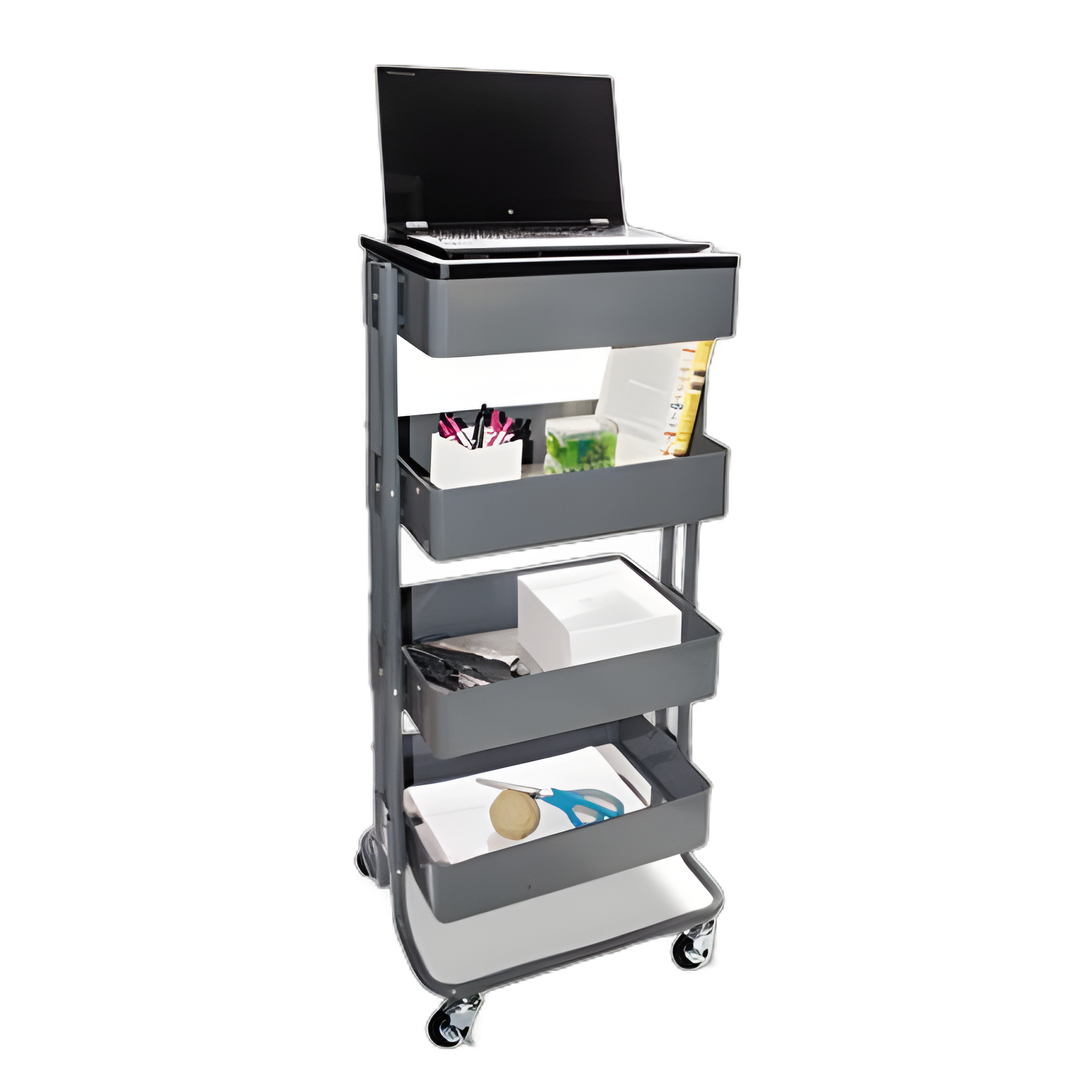 Adjustable Multi-Use Medical Storage Cart and Stand-Up Workstation - Gray