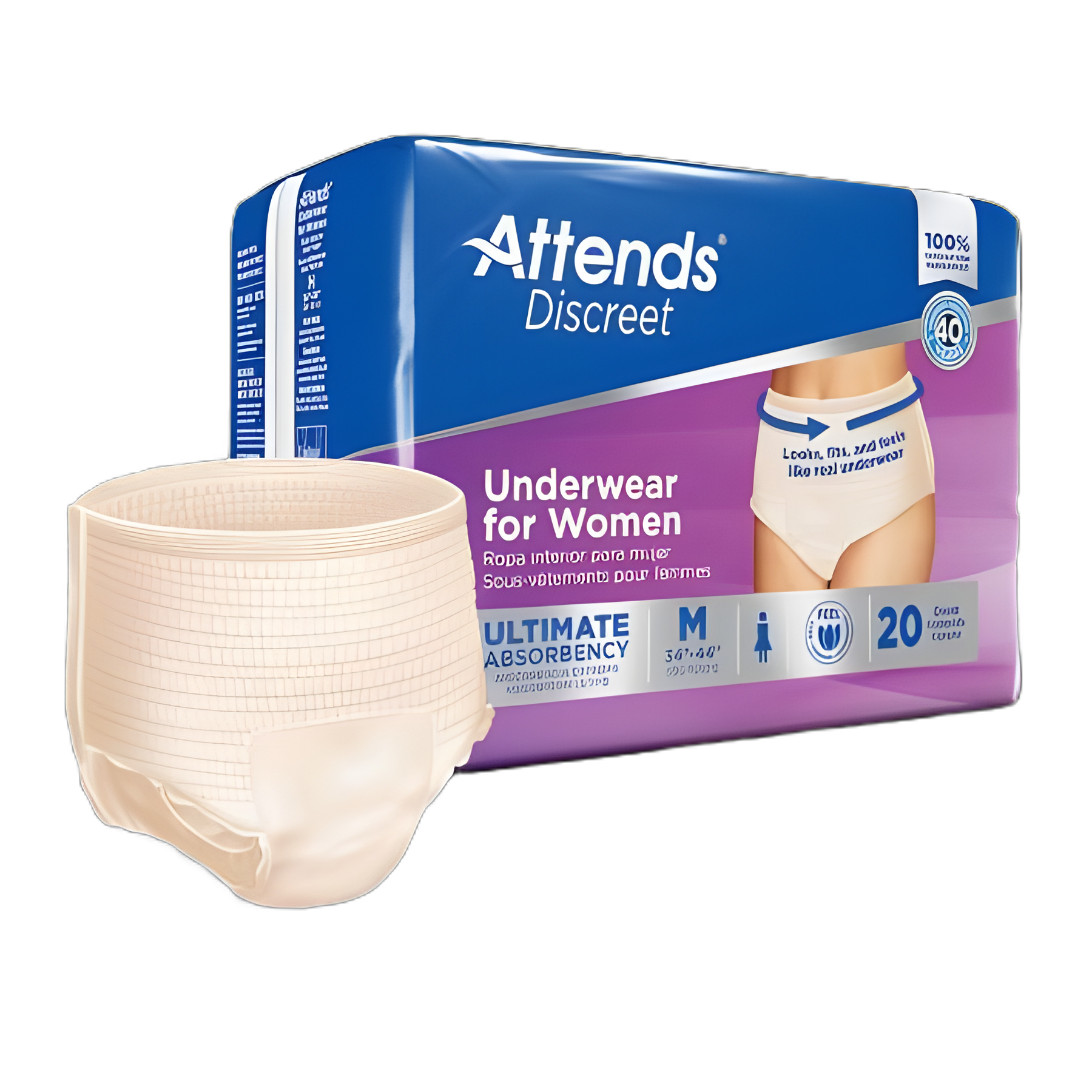 Attends Discreet Female Absorbent Underwear, Medium - Heavy Absorbency