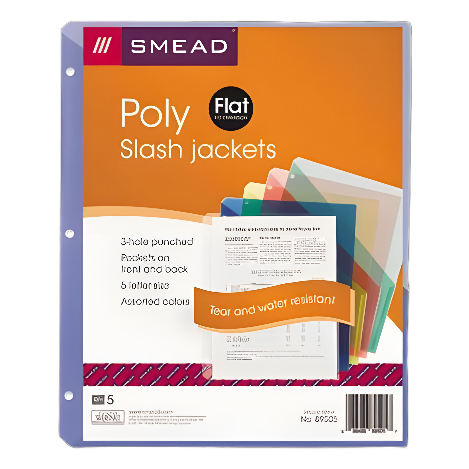 Organized Up Poly Slash Jackets, 2-Sections, Letter Size, Assorted Colors, 5/Pack