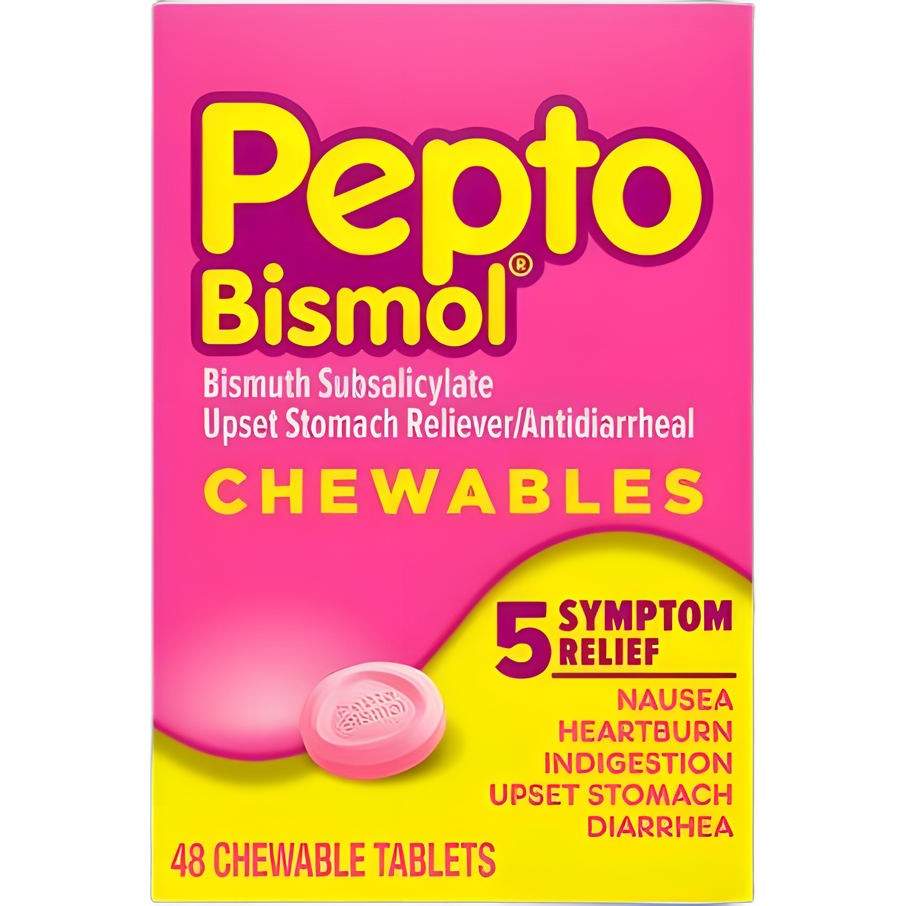 Anti-Diarrheal Pepto Bismol® 262 mg Strength Chewable Tablet 48 per Box