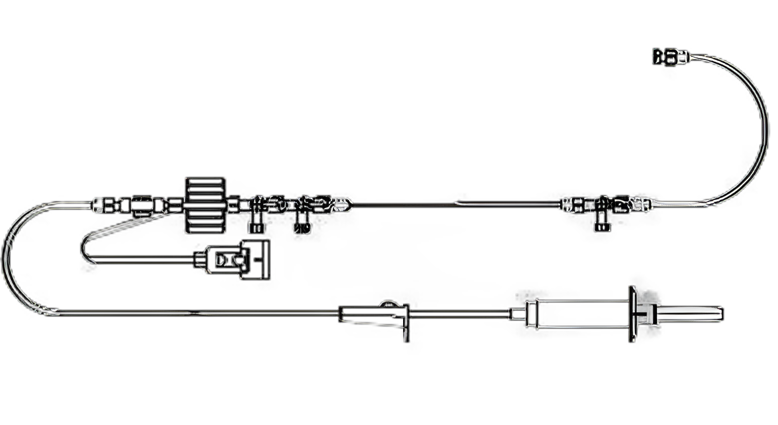 Endocavity Transducer 60 Inch Primary Tubing, 12 Inch Extension Tubing, 3 ml / Hr Squeeze Flush Device, Single Line, Microdrip Chamber, Disposable Transducer, 3 Way Stopcock, Bonded Double Sampling Stopcock