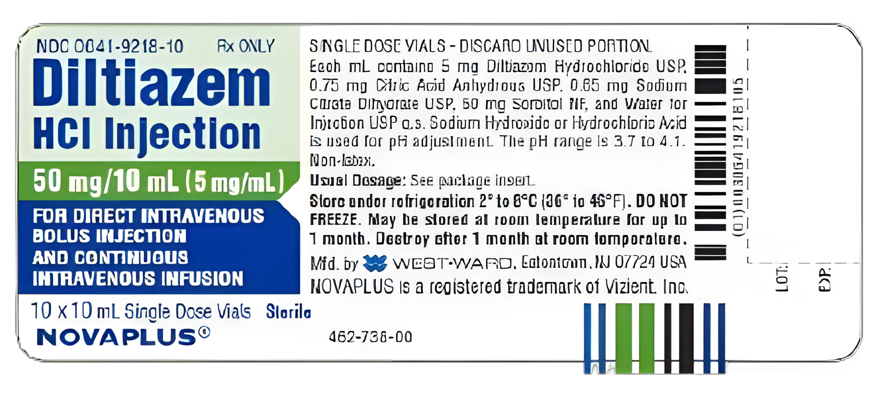 Diltiazem HCl 5 mg/mL Injection 10 mL Single-Dose Vial by Hikma Pharmaceuticals - 00641921810