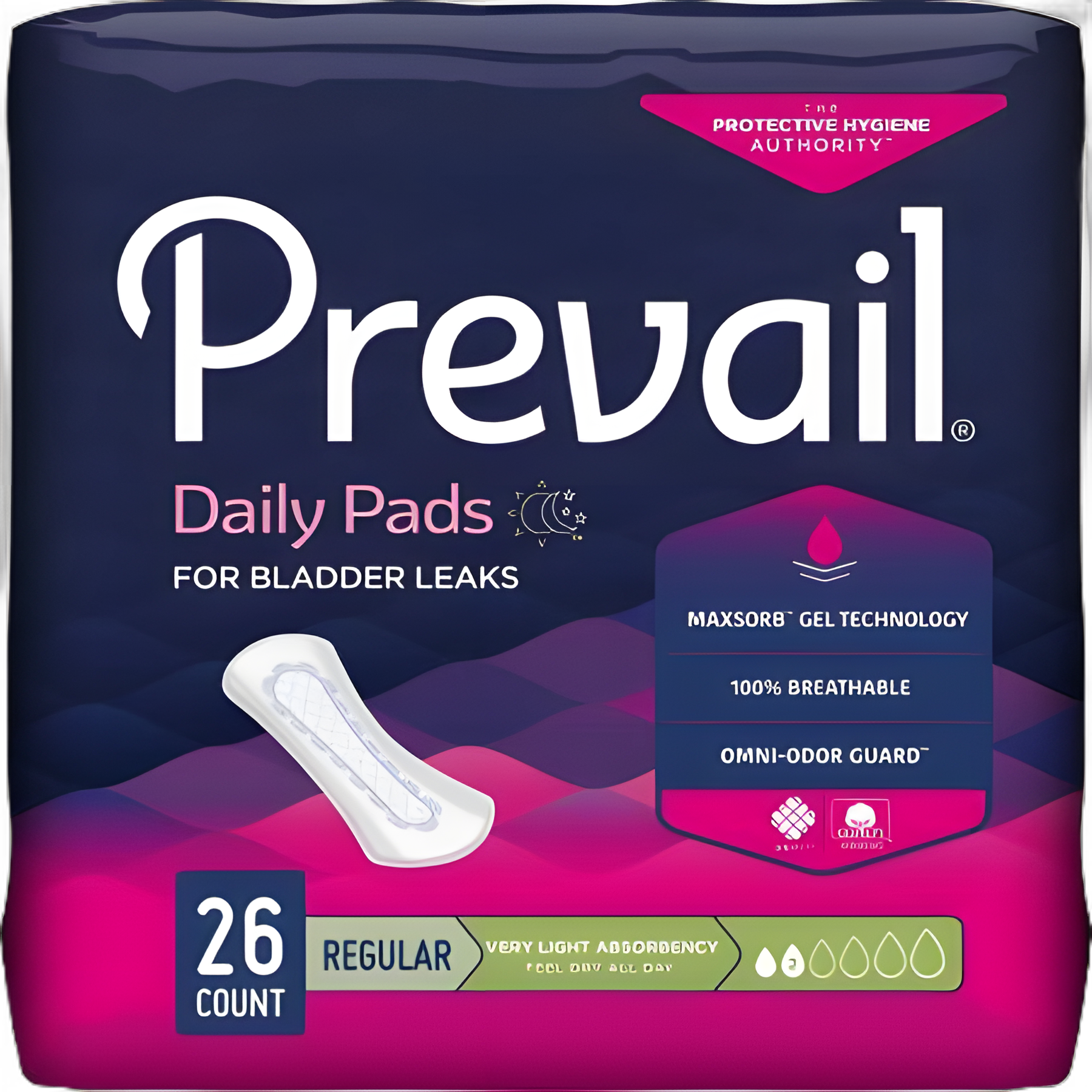 Bladder Control Pad Prevail® Daily Liner 7-1/2 Inch Length Light Absorbency Polymer Core Small