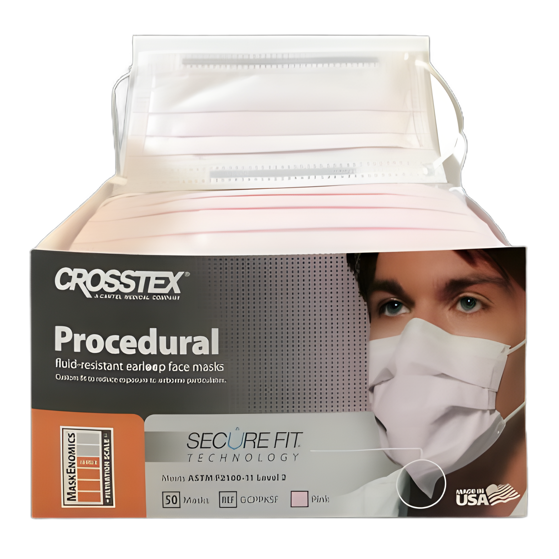 Procedure Mask Pleated Earloops One Size Fits Most Pink NonSterile ASTM Level 2 Adult
