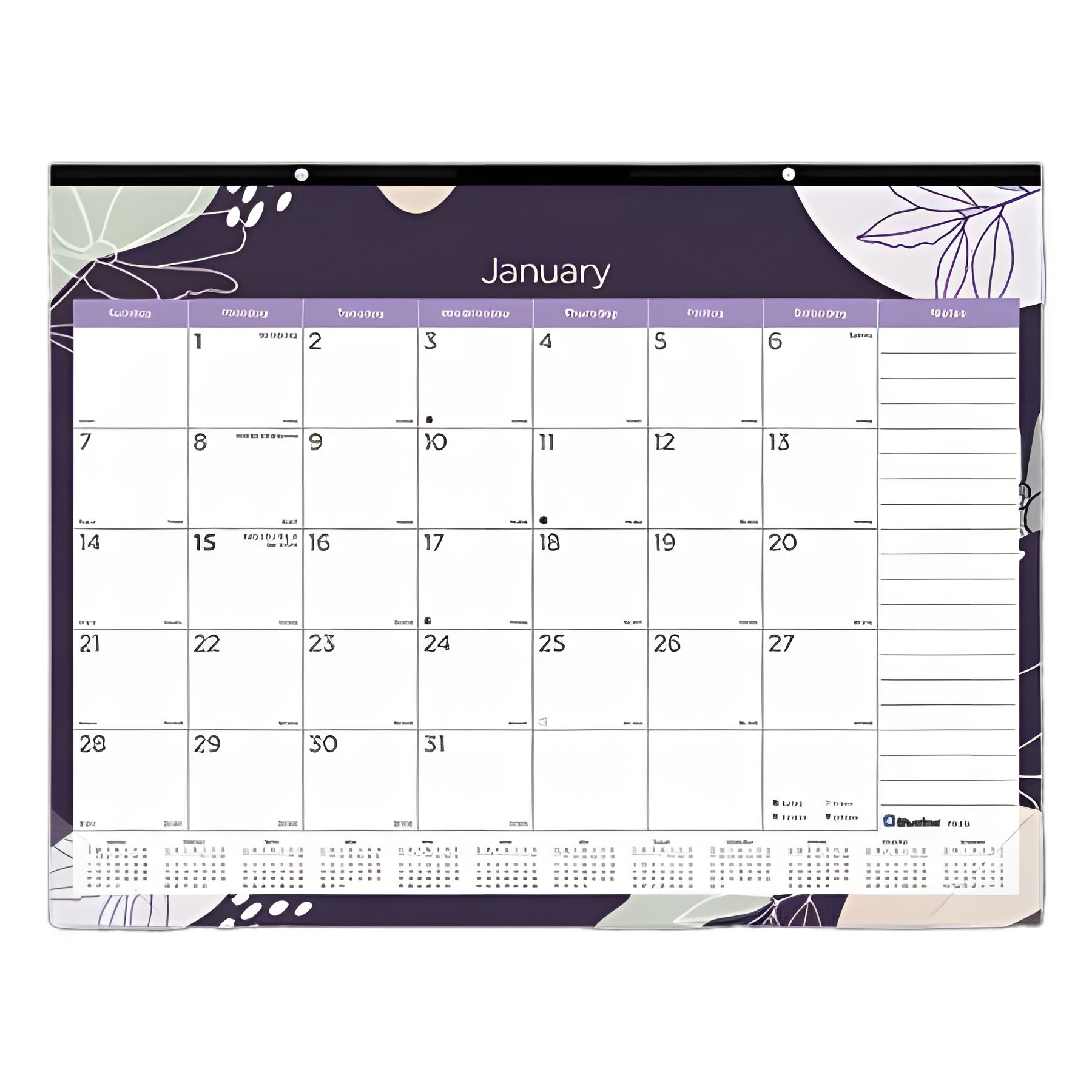 Monthly Desk Pad Calendar, Abstract Floral Artwork, 22 x 17, Black Binding, Clear Corners, 12-Month (Jan-Dec): 2024