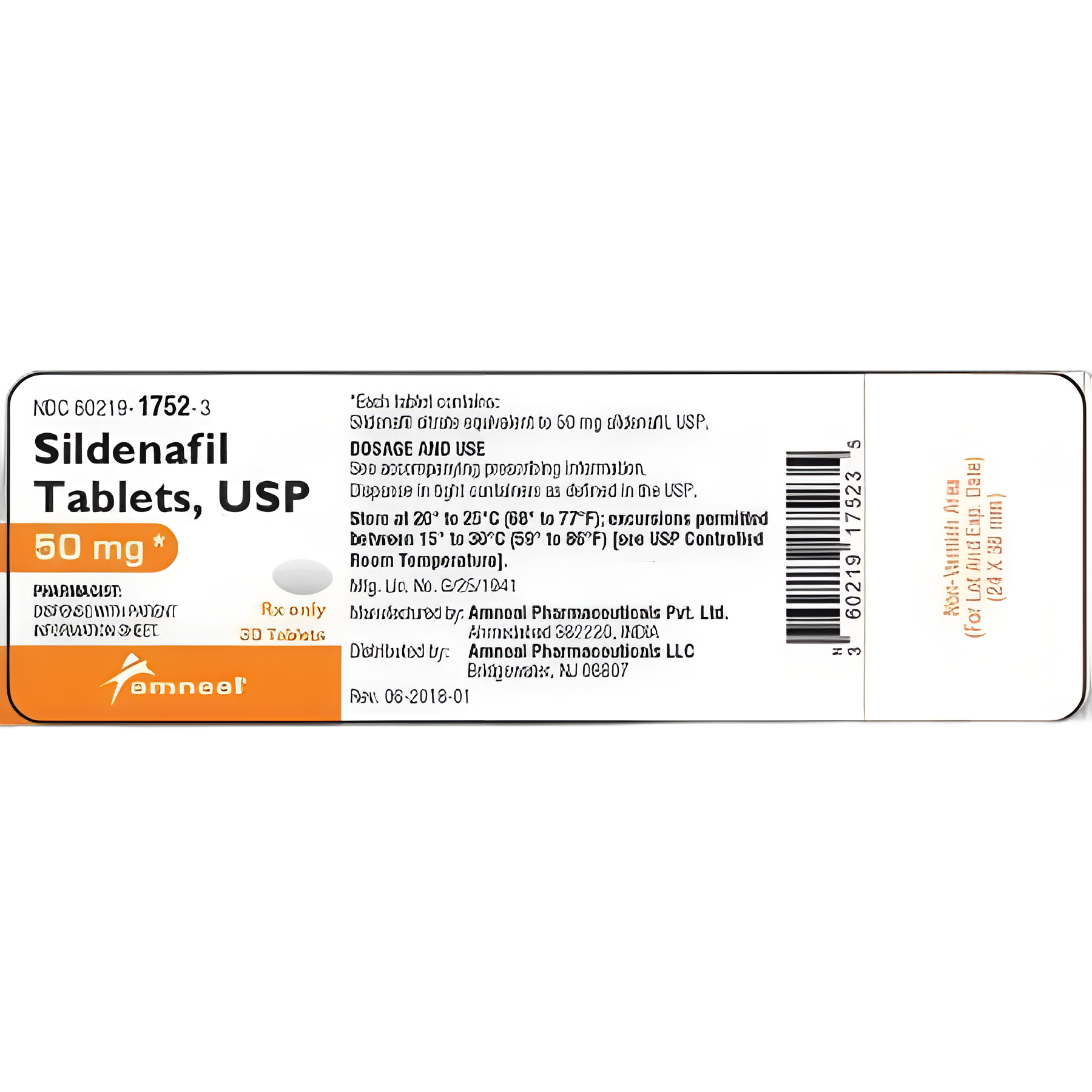 Sildenafil Citrate 50 mg Tablet for Erectile Dysfunction - Amneal 30 Count Bottle