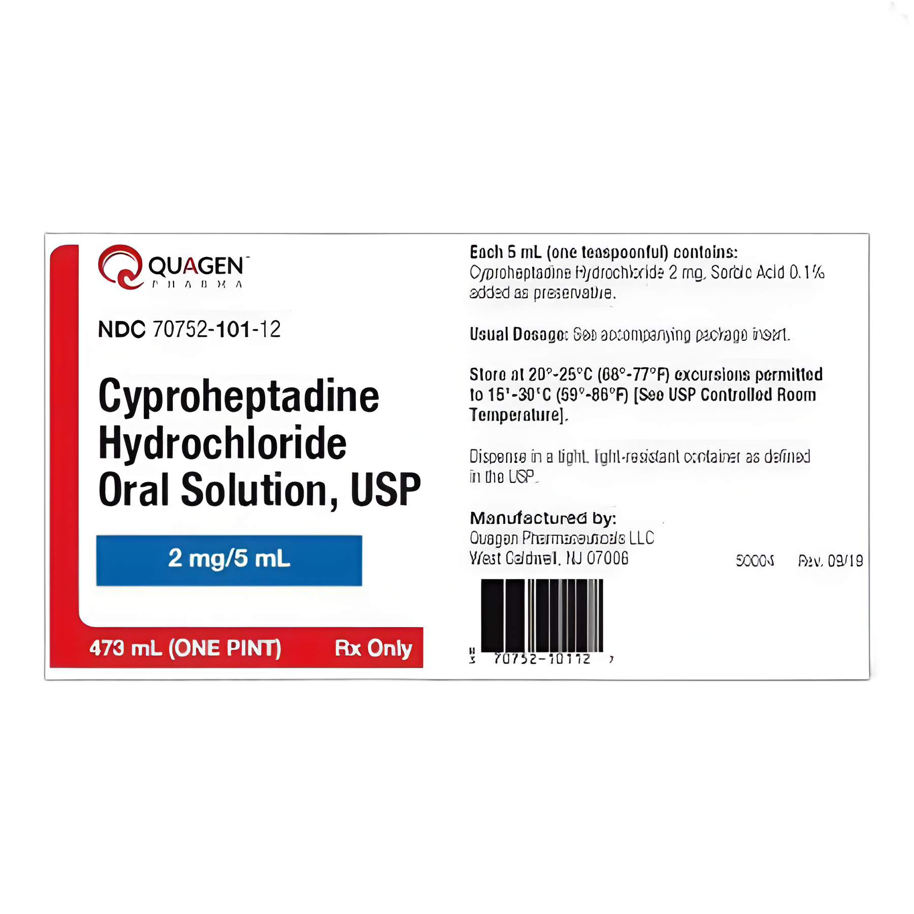 Cyproheptadine HCl 2 mg / 5 mL Oral Syrup by Quagen Pharmaceutical - Antihistamine Treatment