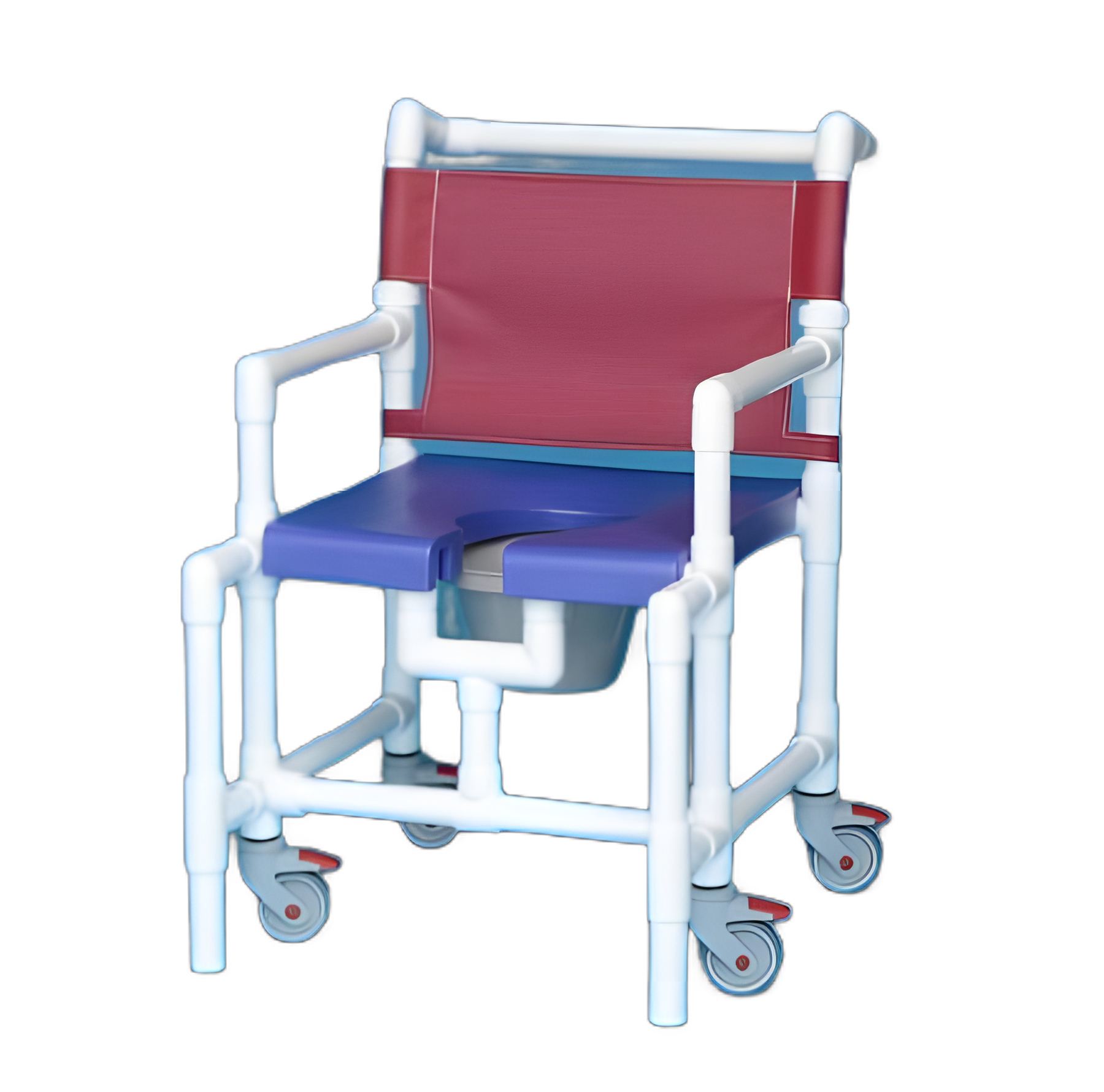 IPU Commode & Shower Chair with Fixed Arms, PVC Frame, and Mesh Backrest, 25.5" Seat Width, 375 lbs Capacity