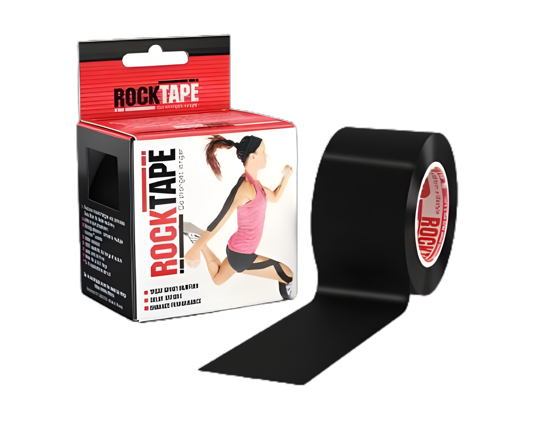 Rock Tape® Black Logo Kinesiology Tape 2 Inch X 35 Yard - Cotton/Nylon Blend for Athletes and Medical Use