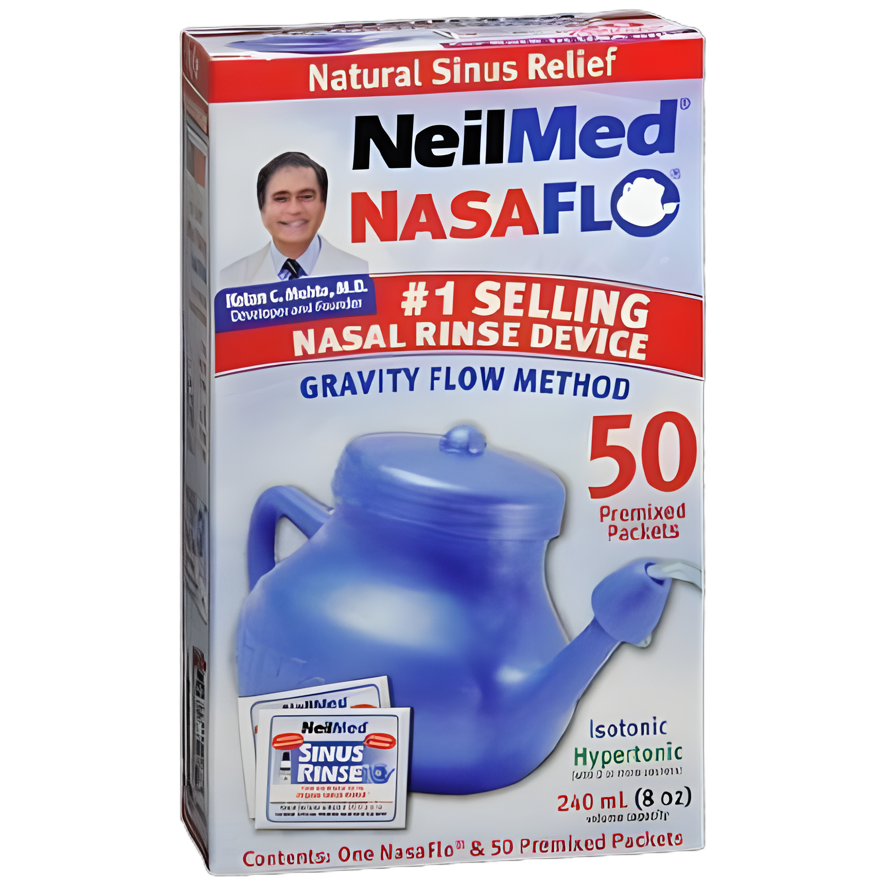 Saline Nasal Rinse Kit Neilmed® Nasaflo® Neti Pot 50 Packets
