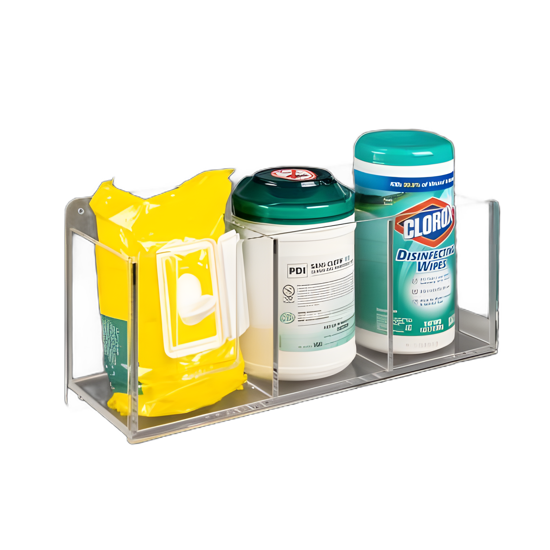 Poltex® Acrylic Wipe Holder - Three Compartment, Wall Mount for Medical Facilities
