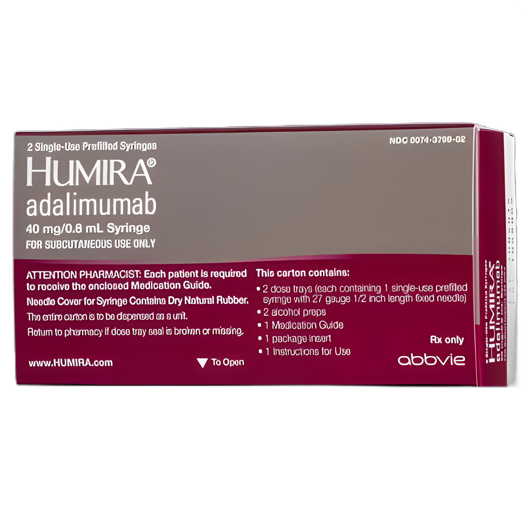 Humira® Adalimumab, Preservative Free 40 mg / 0.8 mL Injection Prefilled Syringe 2 Doses