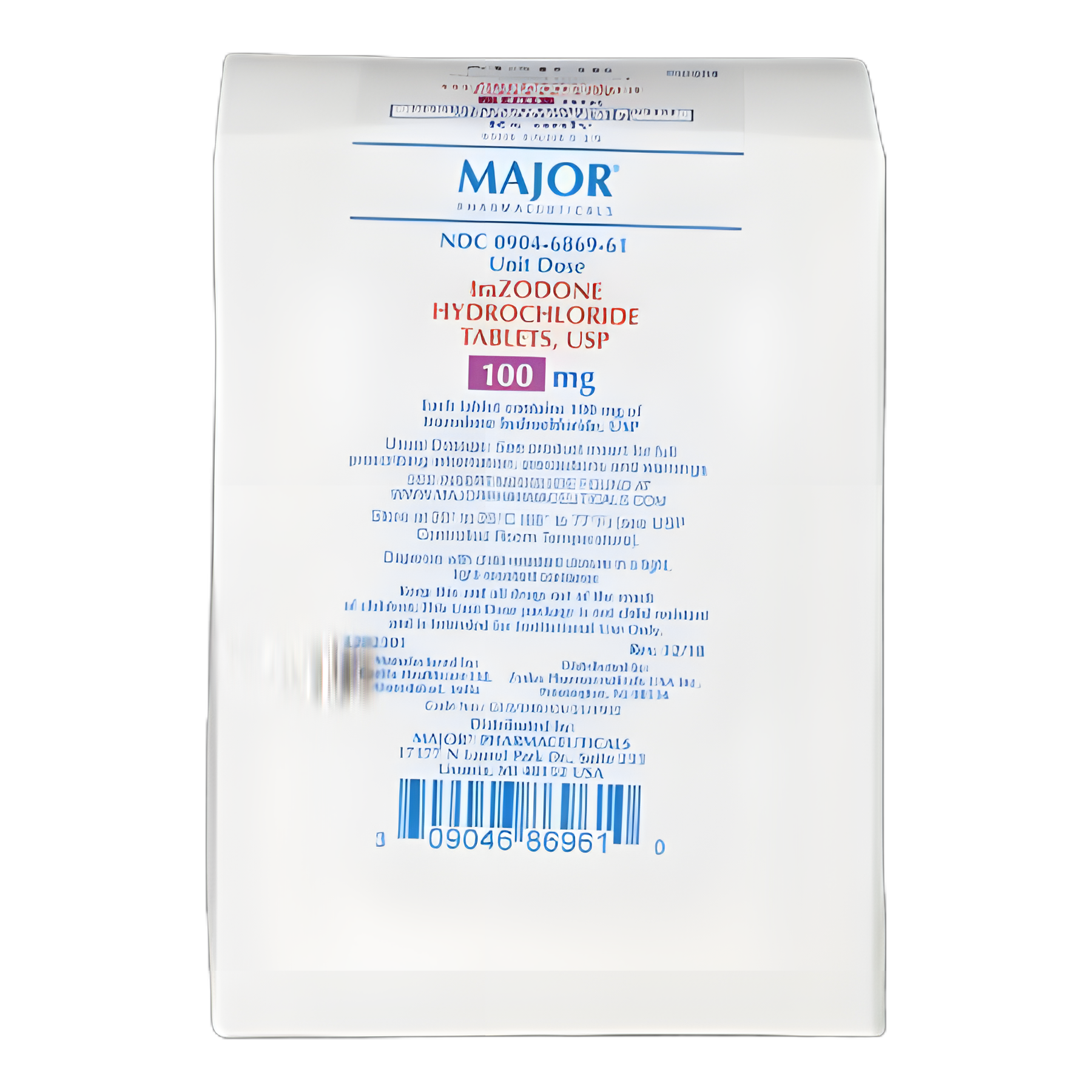Trazodone HCl 100 mg Tablets - Major Pharmaceuticals - 100 Tablet Blister Pack