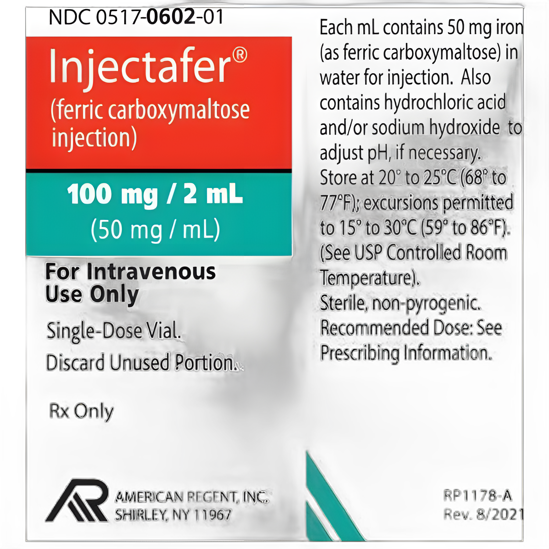 Injectafer® Iron Preparation Ferric Carboxymaltose 50 mg / mL Injection Single-Dose Vial 2 mL